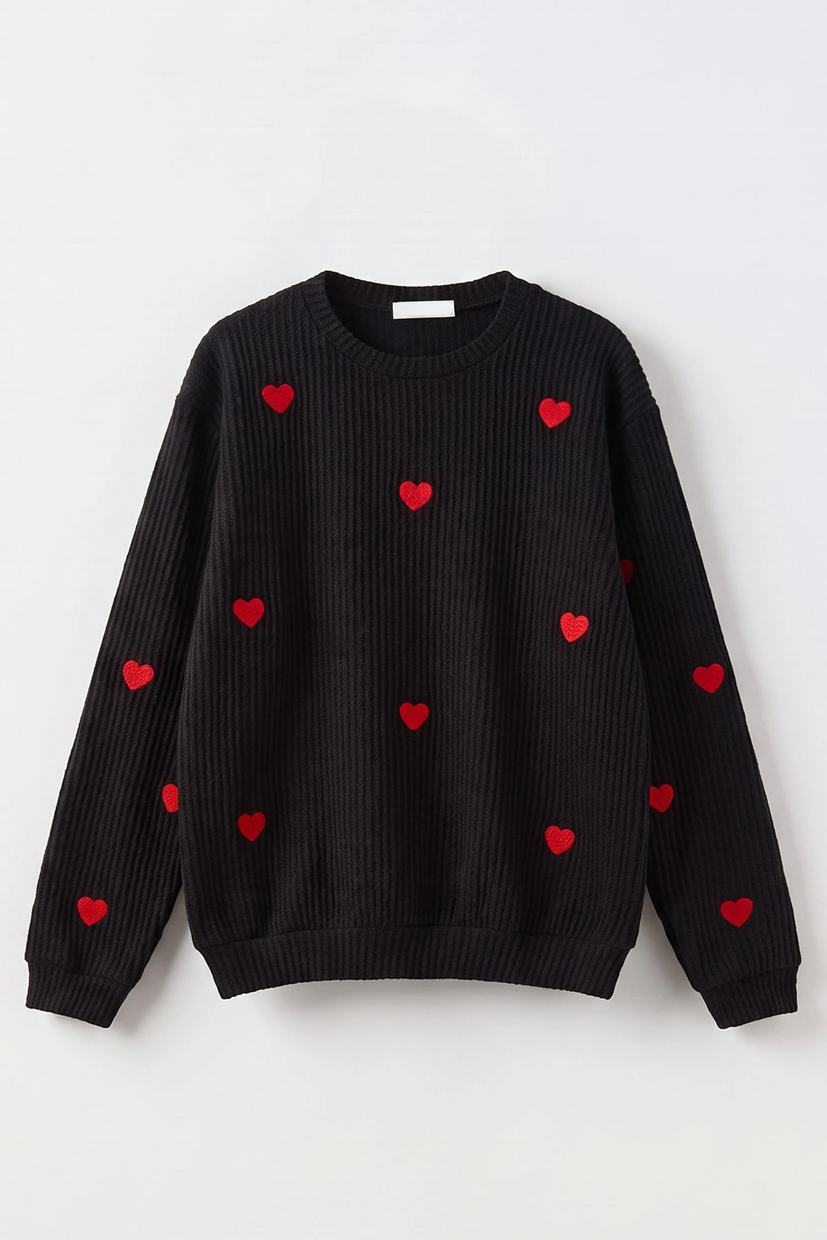 Siyah (5-16 Yaş) Kalp Nakışlı Kız Çocuk Sweatshirt 486507
