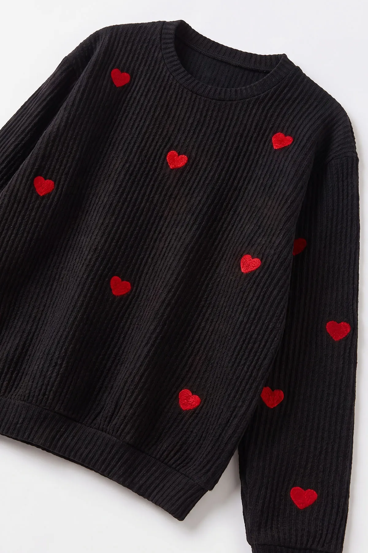 Siyah (5-16 Yaş) Kalp Nakışlı Kız Çocuk Sweatshirt 486507