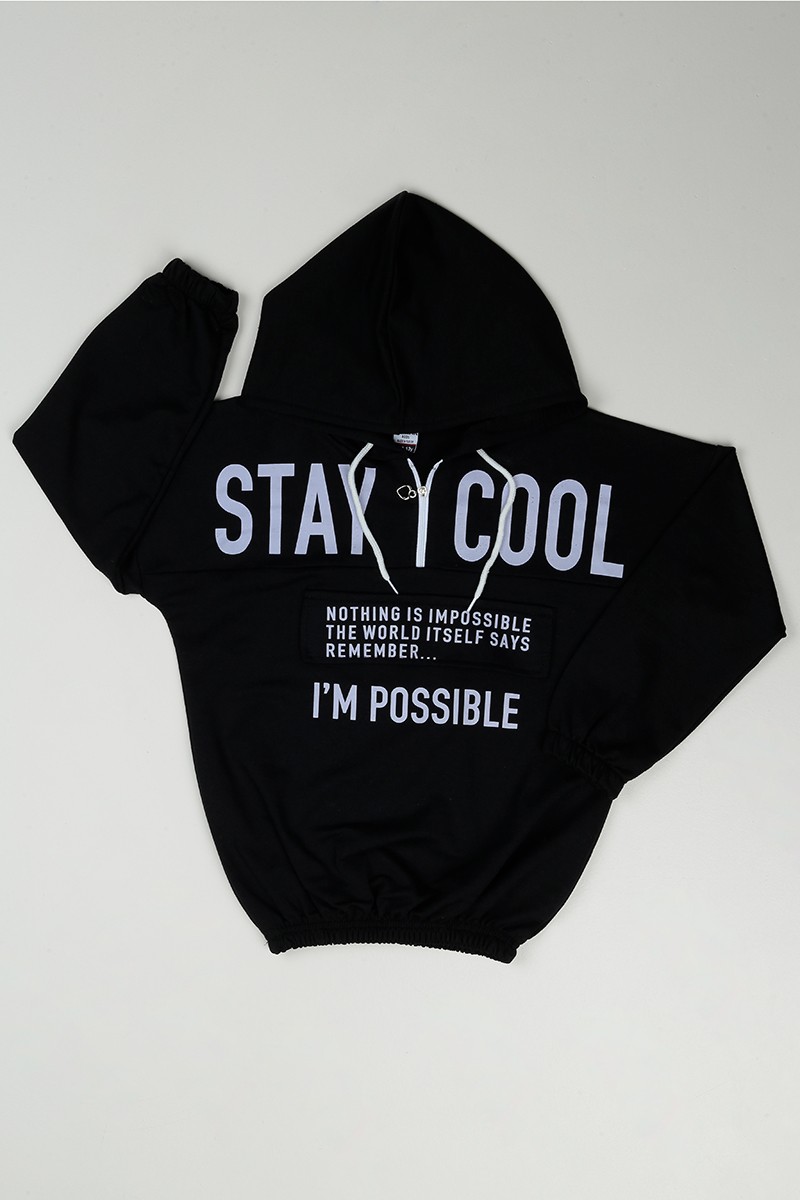 Siyah (12-16 Yaş) Stay Cool Baskılı Kız Çocuk Sweatshirt 89742