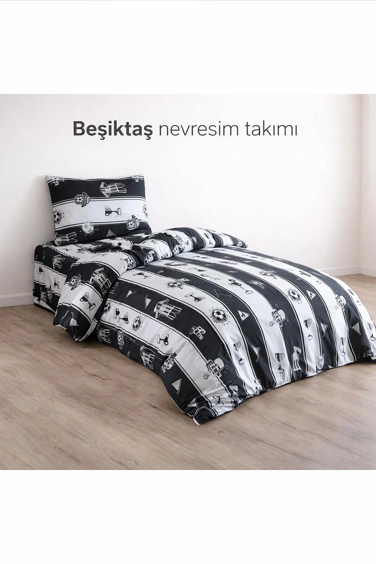 Siyah 160x240 Cm Evnur Desenli Tek Kişilik Nevresim Takımı 455106