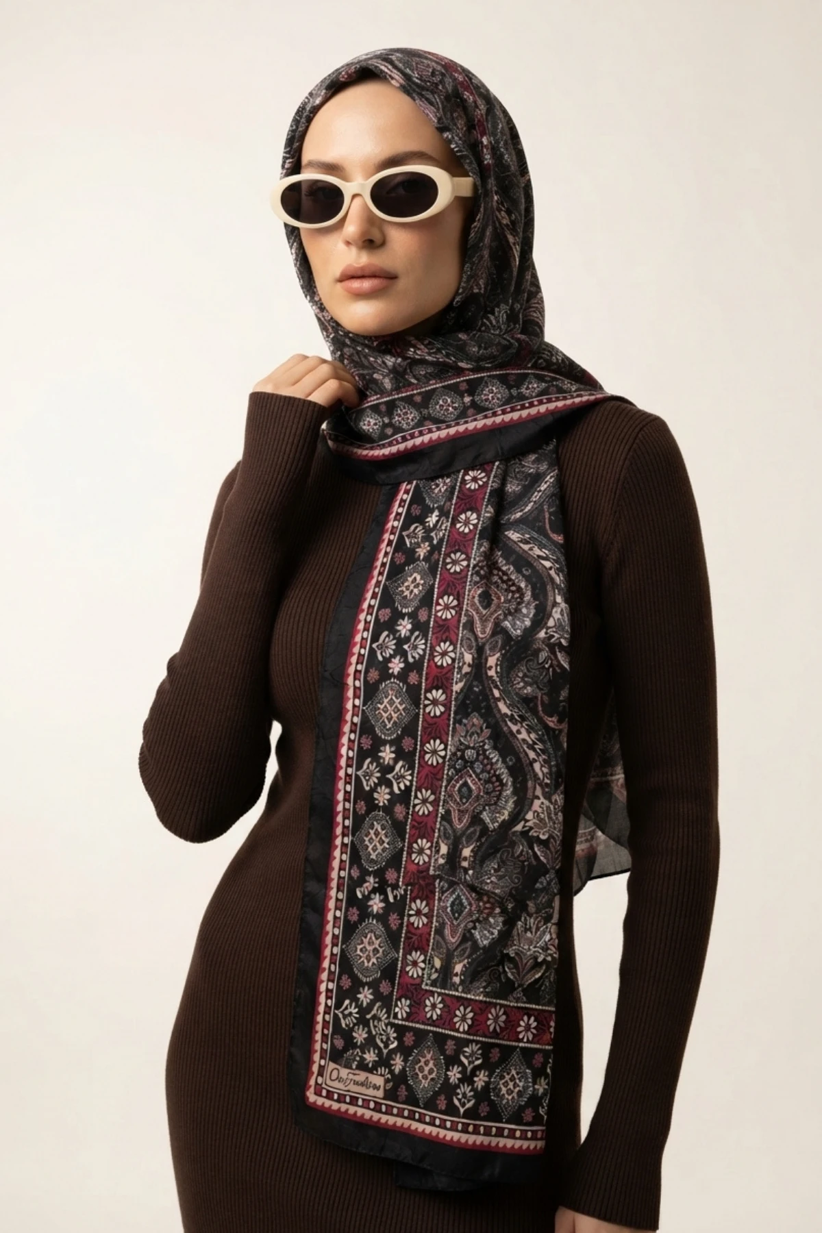 Siyah 180x70 Cm Our Fashion Dijital Baskılı Desenli Bambu Kraş Şal 488544
