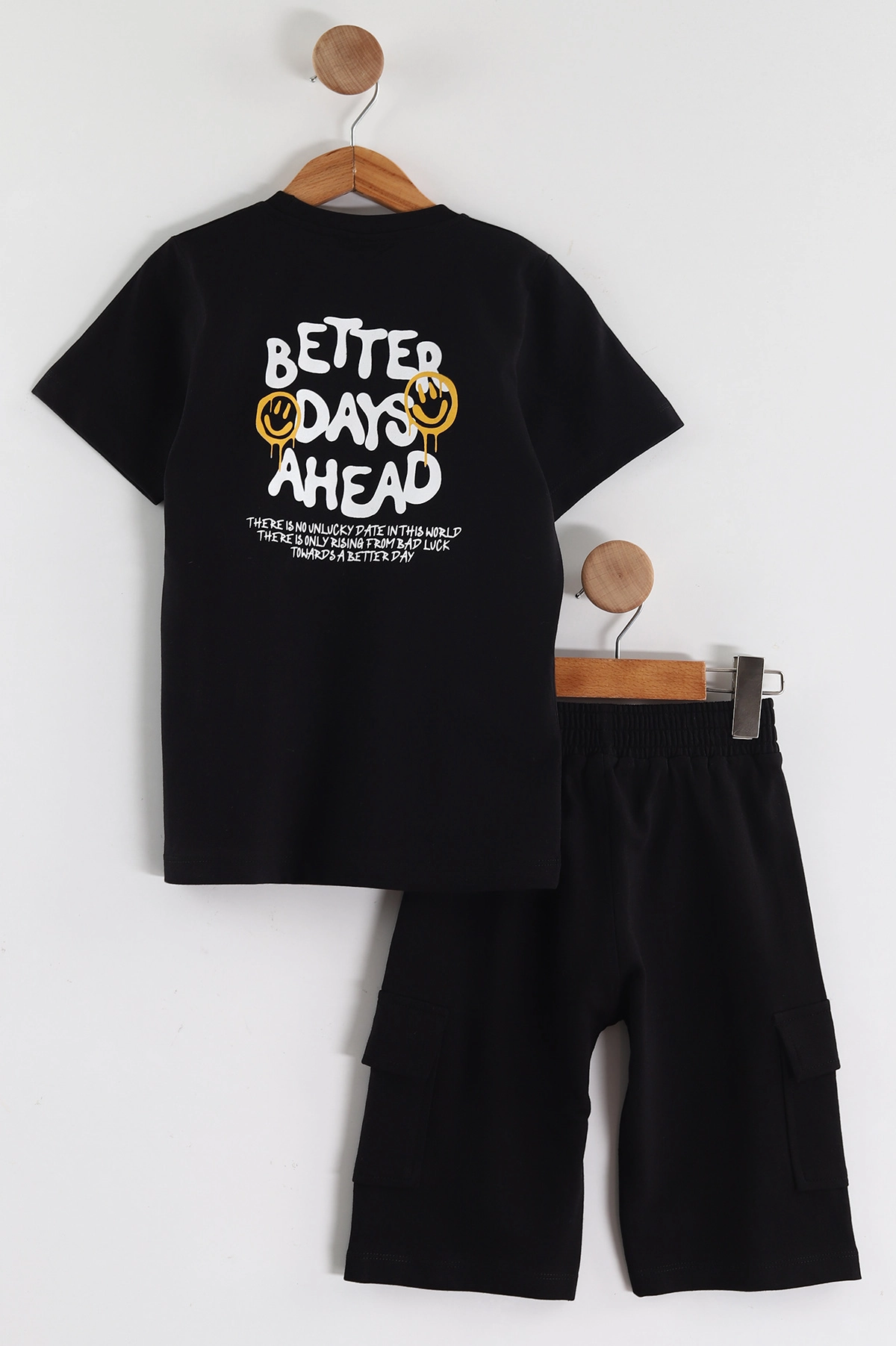 Siyah (2-10 Yaş) Better Days     Cep Detaylı  Şortlu Penye Erkek Çocuk Yazlık Takım 437822