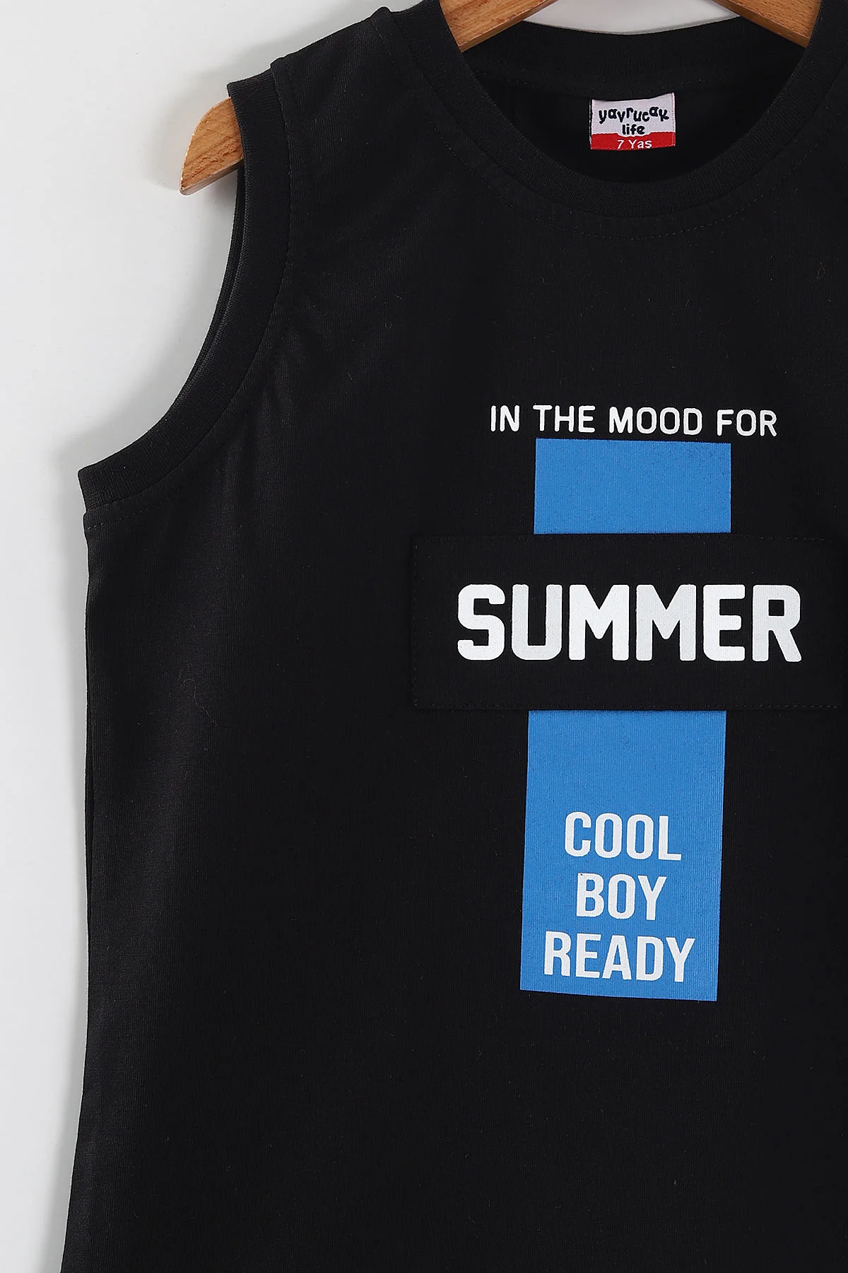 Siyah (2-10 Yaş) Summer Baskılı Sıfır Kol   ve Şortlu Süprem Erkek Çocuk Yazlık Takım 446474