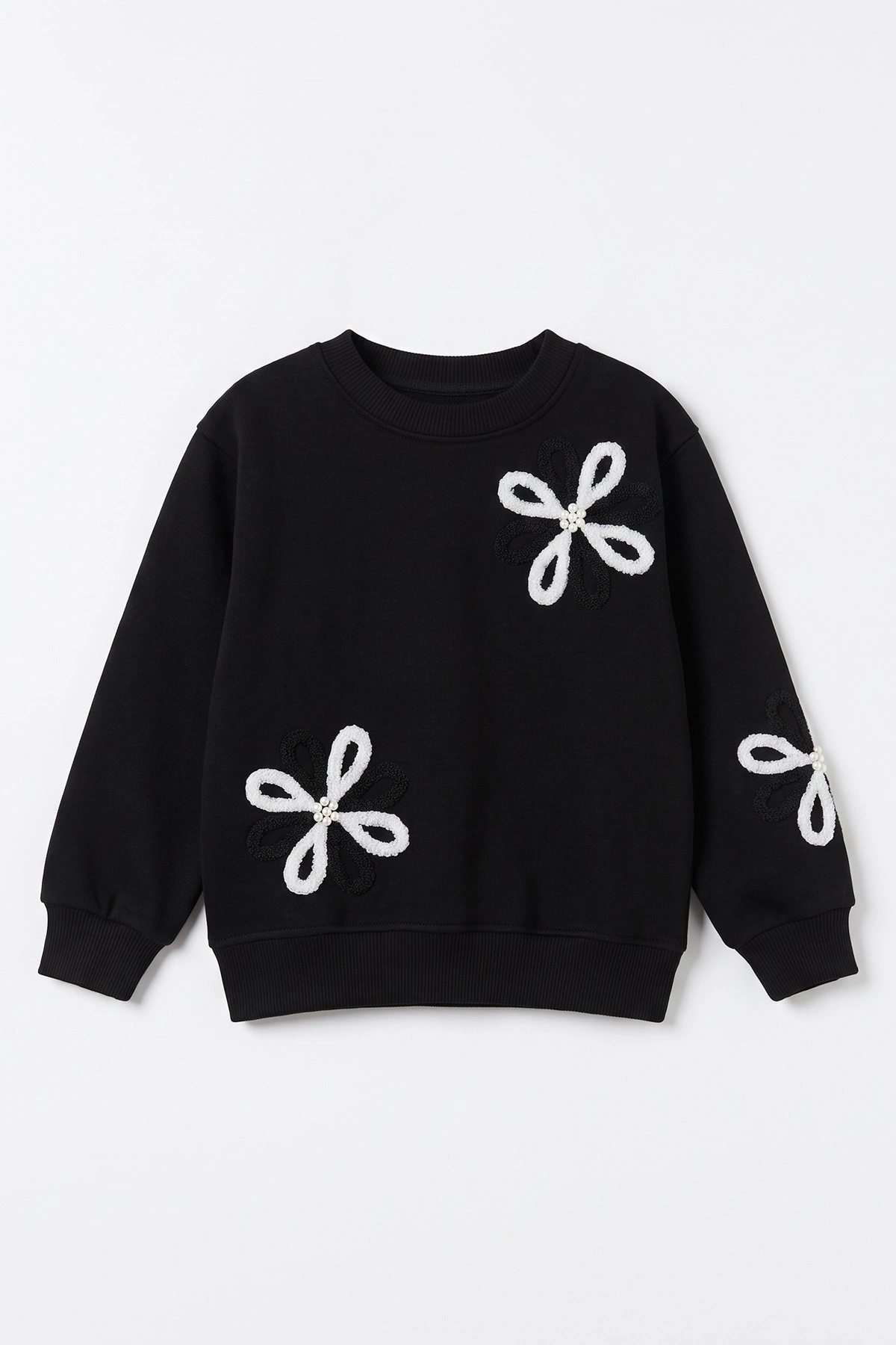 Siyah (2-11 Yaş)  Süzene Nakışlı İçi Şardonlu Kız Çocuk Sweatshirt 499983