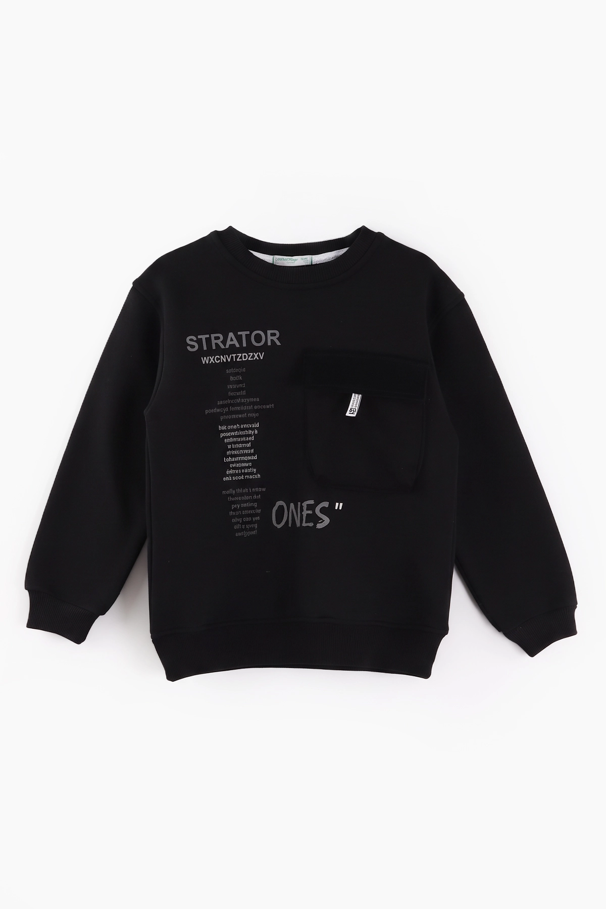 Siyah (2-12 Yaş) Baskılı Cep Detaylı 3 İp Şardonlu Erkek Çocuk Sweatshirt 499655