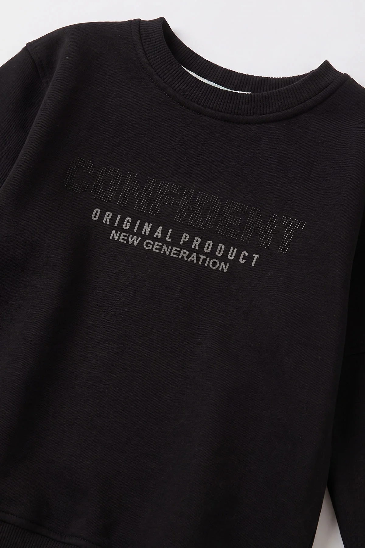 Siyah (2-12 Yaş) Confident Kabartma Baskılı 3 İp Şardonlu Erkek Çocuk Sweatshirt 486878