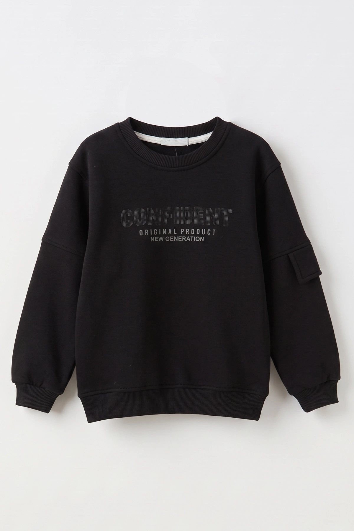 Siyah (2-12 Yaş) Confident Kabartma Baskılı 3 İp Şardonlu Erkek Çocuk Sweatshirt 486878