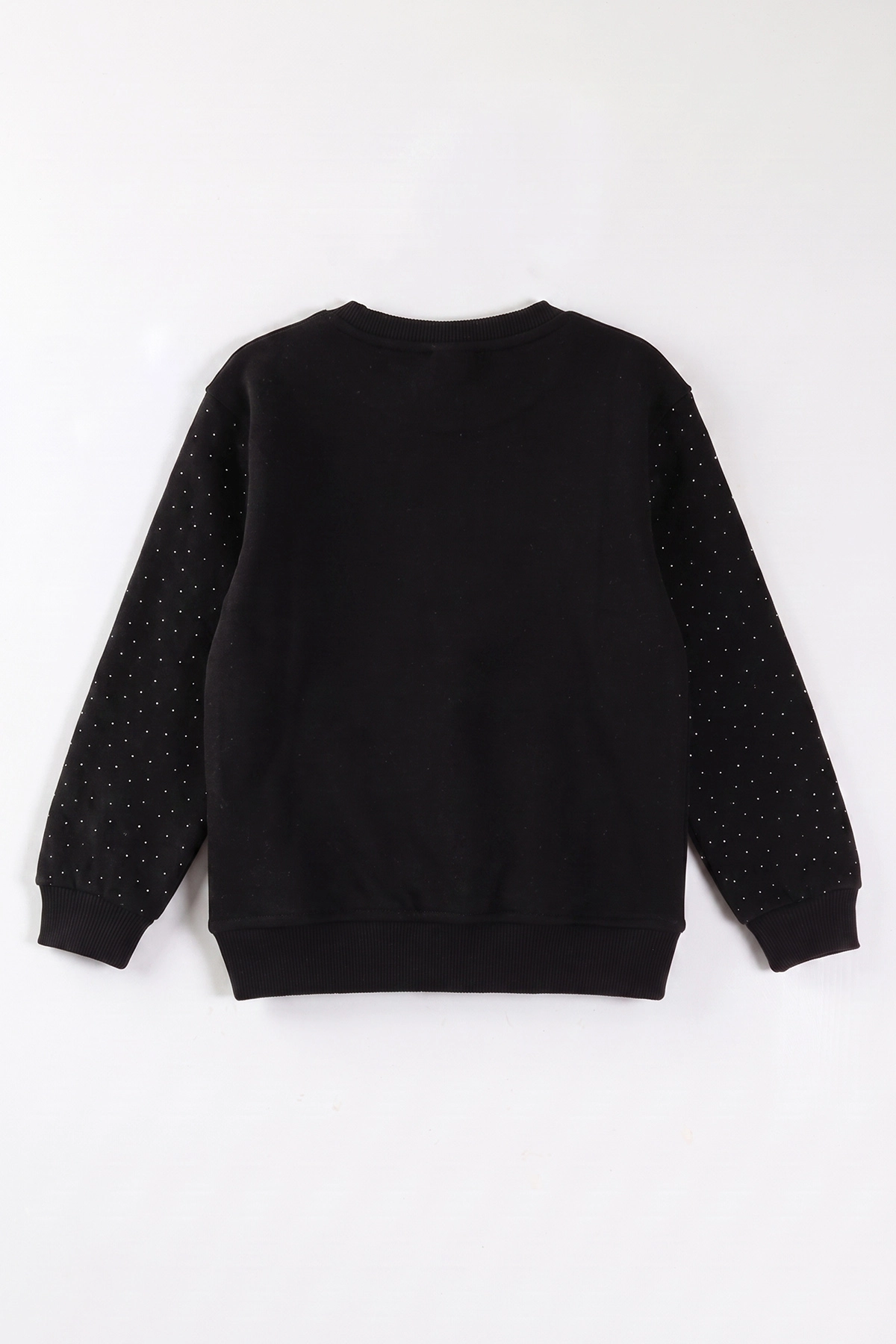Siyah (2-12 Yaş) Kalp Nakışlı Taşlı İçi Şardonlu Kız Çocuk Sweatshirt 483264