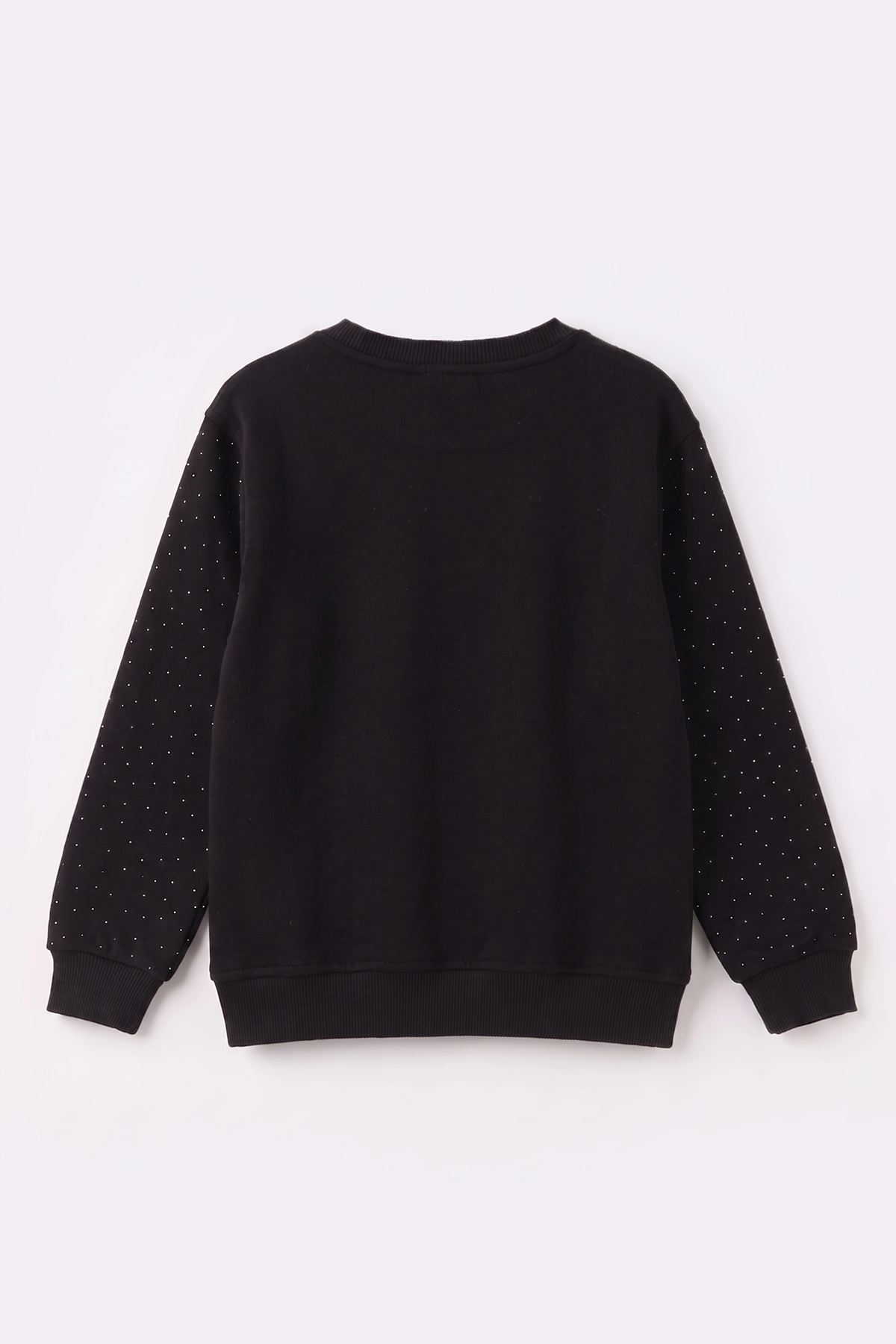 Siyah (2-12 Yaş) Kalpli Çiçek Nakışlı Taşlı  İçi Şardonlu Kız Çocuk Sweatshirt 483287