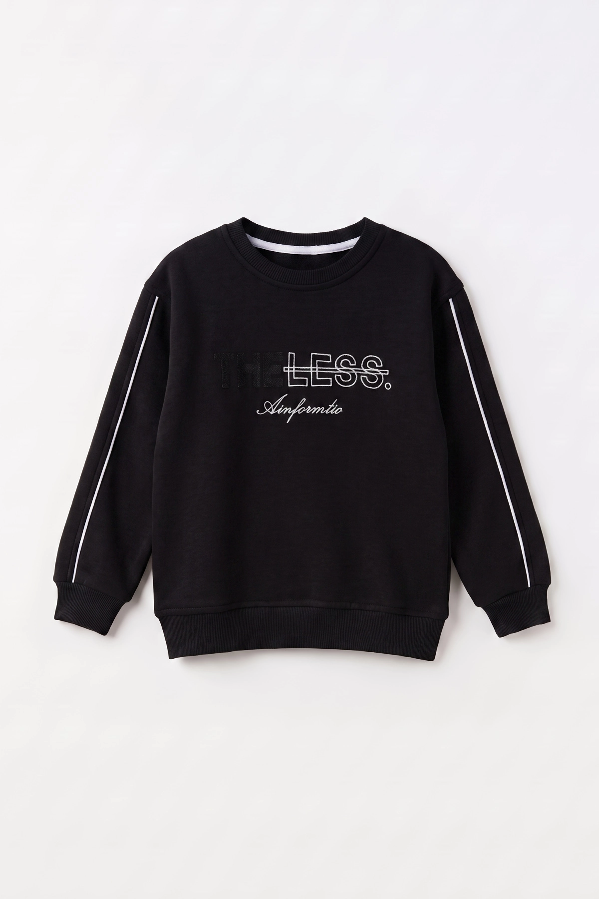 Siyah (2-12 Yaş) Theless Nakışlı İçi Şardonlu Erkek Çocuk Sweatshirt 483293