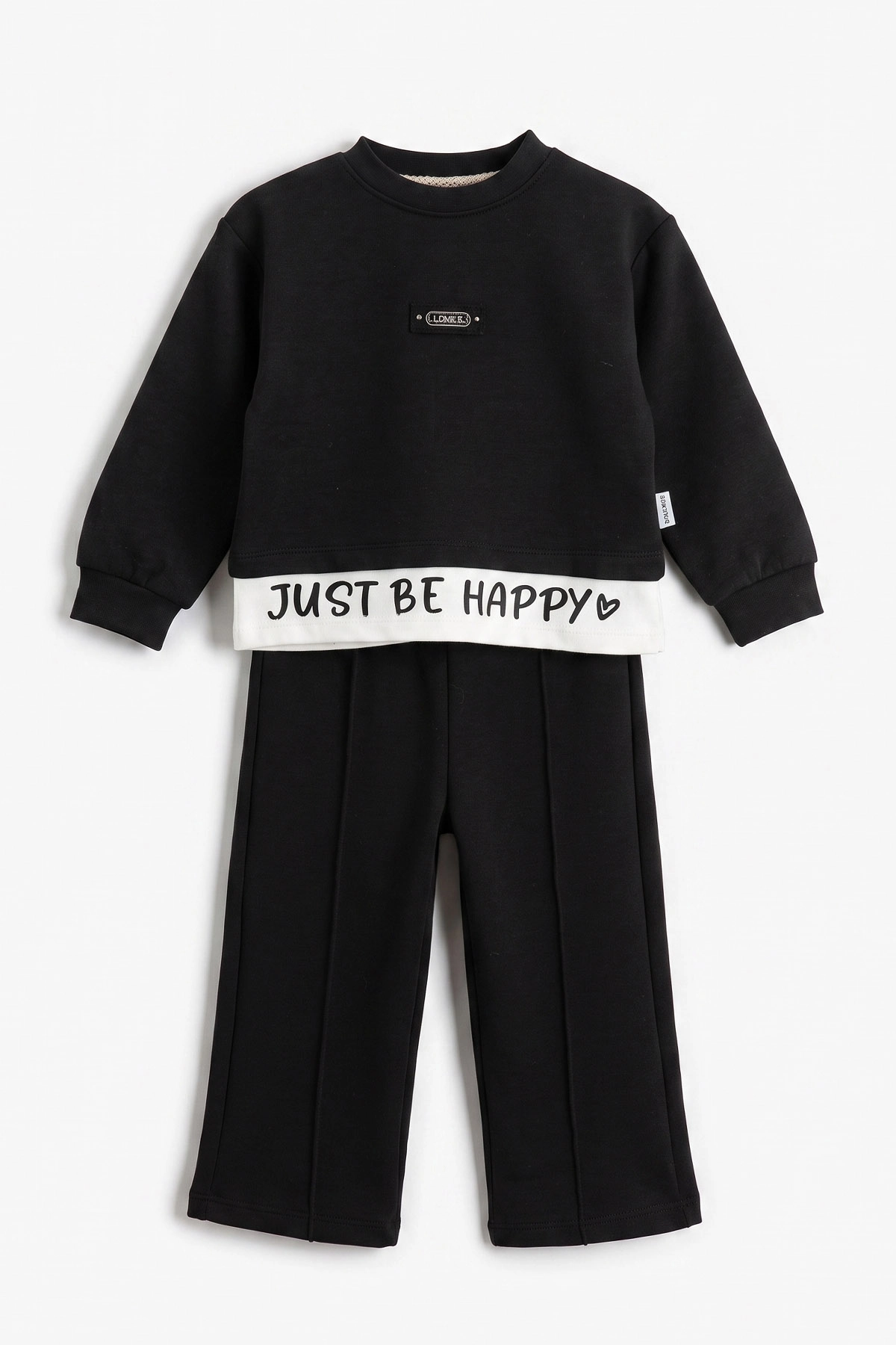 Siyah (2-5 Yaş) Armalı Just Be Happy Baskılı Oysho Kumaş Kız Çocuk Takım 471249