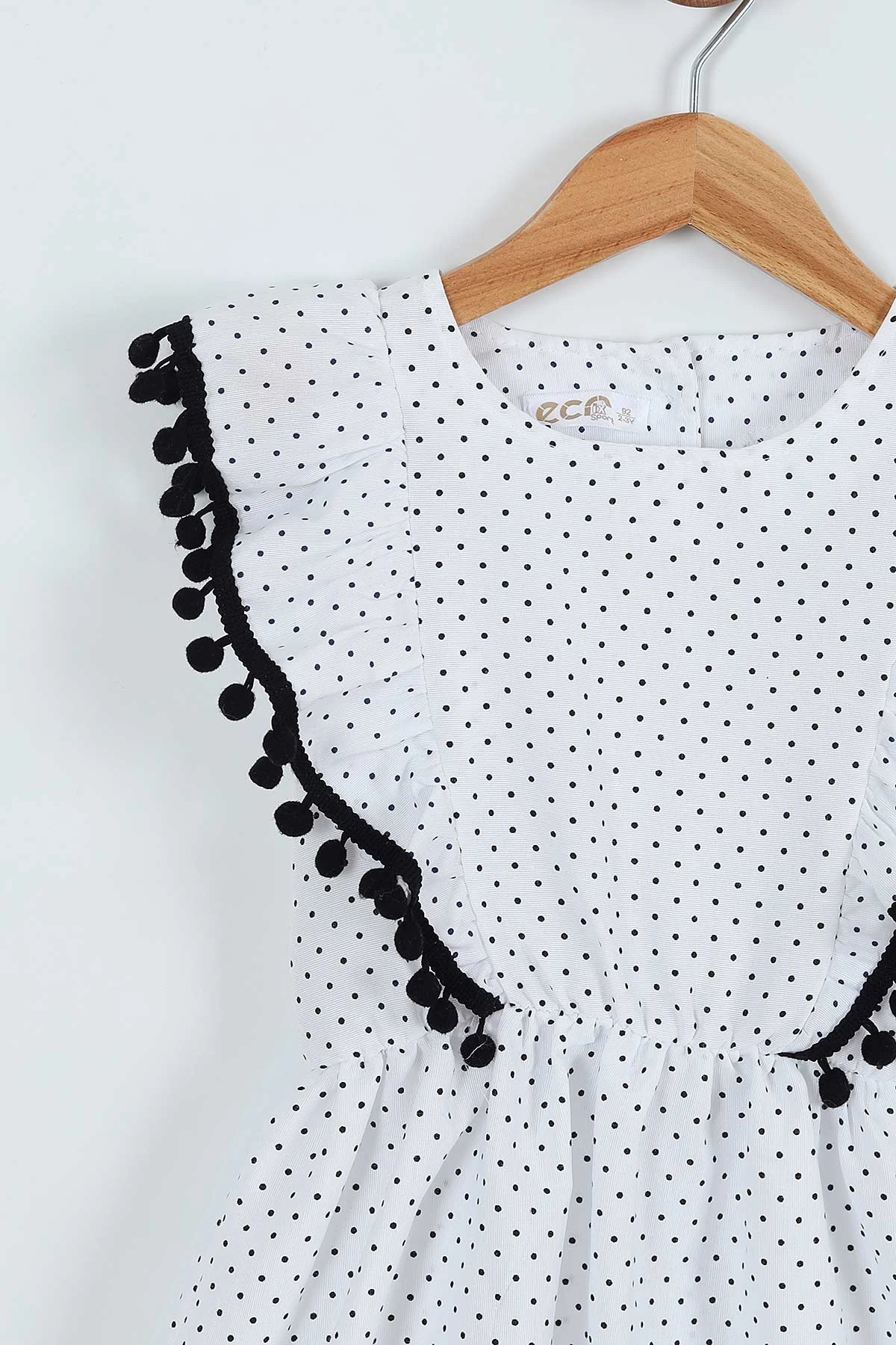 Siyah (2-5 Yaş) Puantiyeli Ponponlu Beli Lastikli Kız Çocuk Elbise 262426