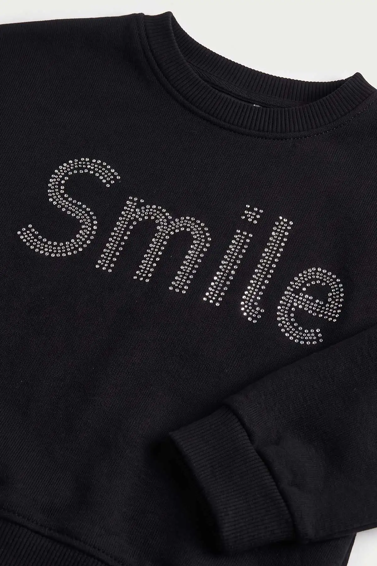 Siyah (2-5 Yaş) Smile Baskılı Taşlı Kız Çocuk Takım 475952
