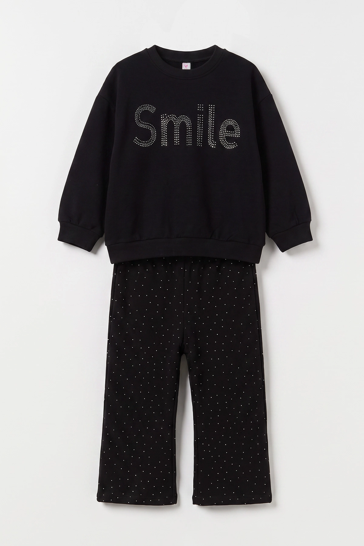 Siyah (2-5 Yaş) Smile Baskılı Taşlı Kız Çocuk Takım 475952