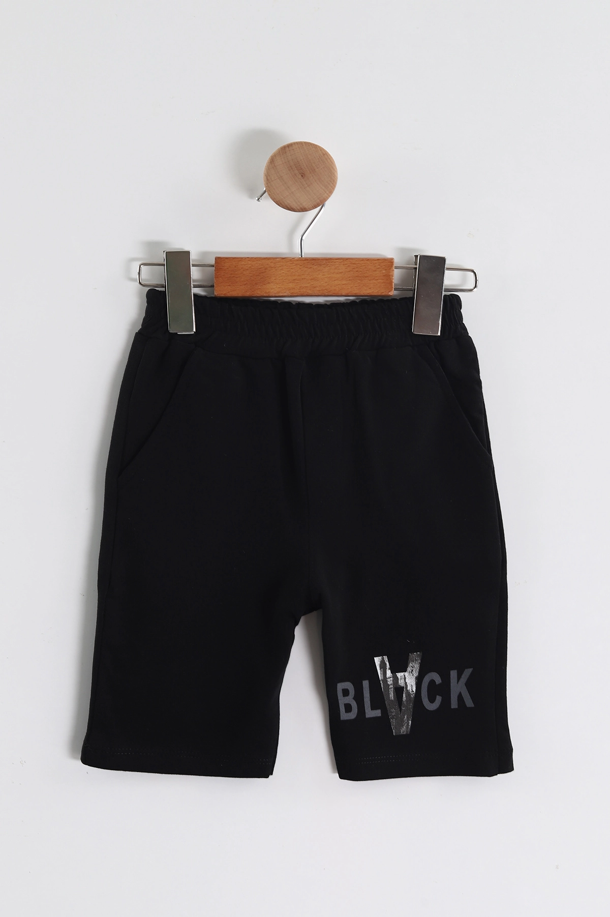 Siyah (2-6 Yaş) Black Baskılı Şortlu Süprem Erkek Çocuk Yazlık Takım 438072