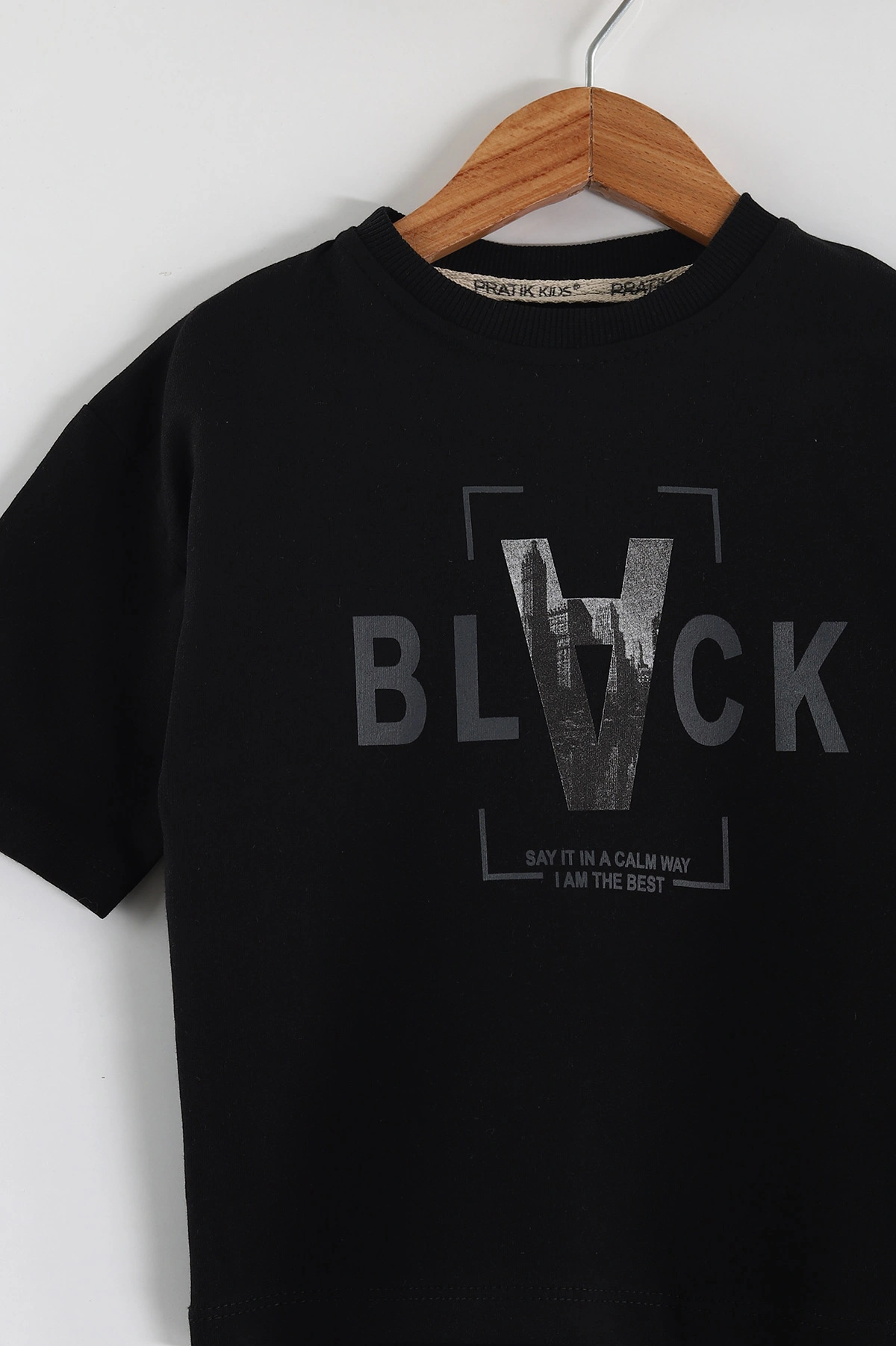 Siyah (2-6 Yaş) Black Baskılı Şortlu Süprem Erkek Çocuk Yazlık Takım 438072
