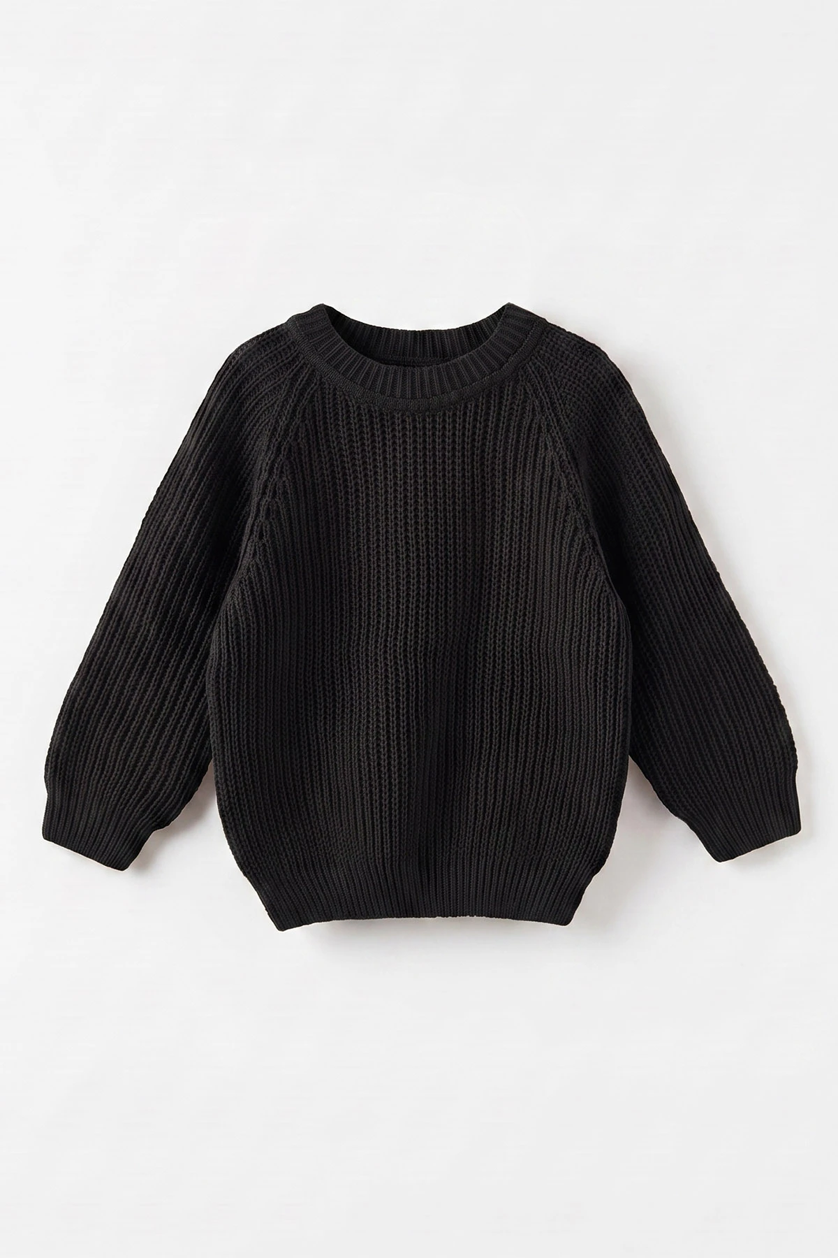 Siyah (2-8 Yaş) Dikişsiz Selanik Örgülü Unisex Çocuk Kazak 474927