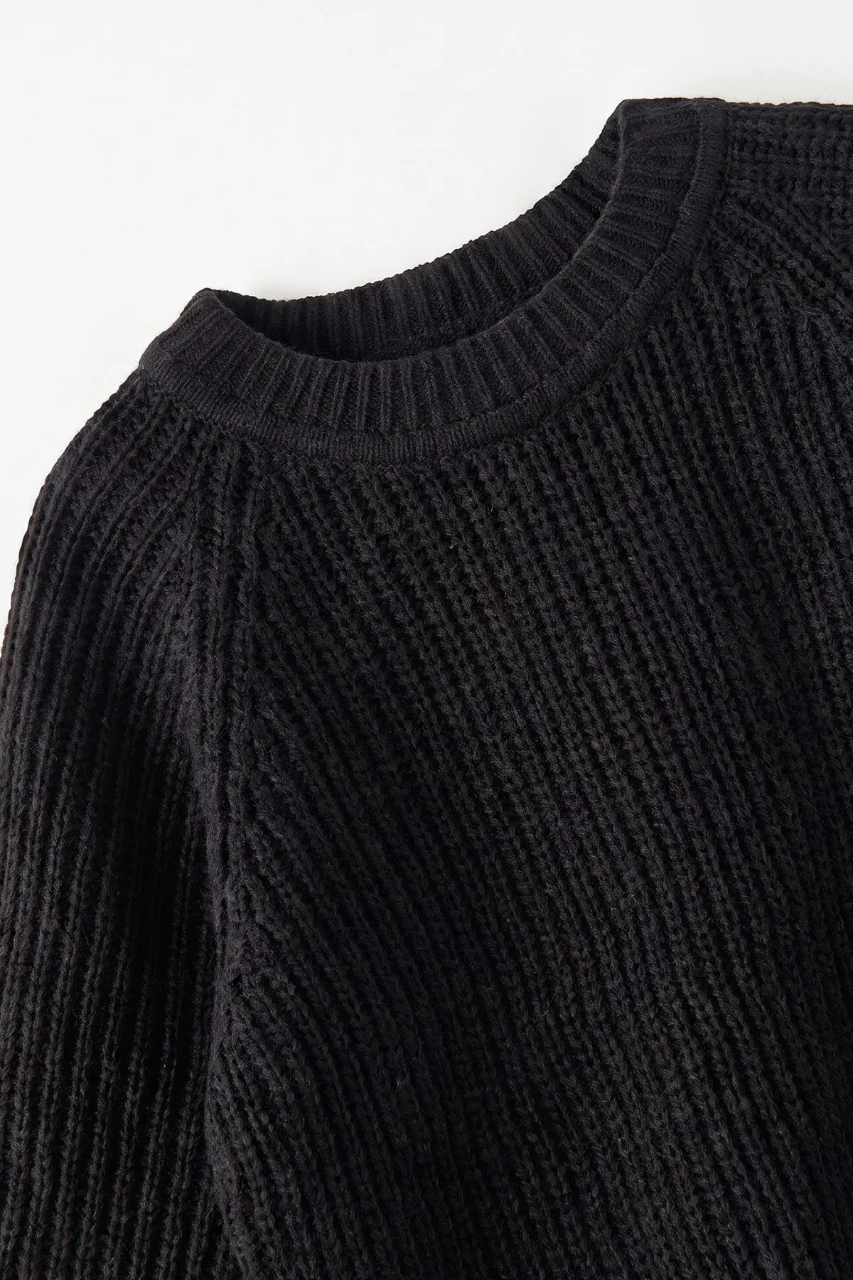 Siyah (2-8 Yaş) Dikişsiz Selanik Örgülü Unisex Çocuk Kazak 474927