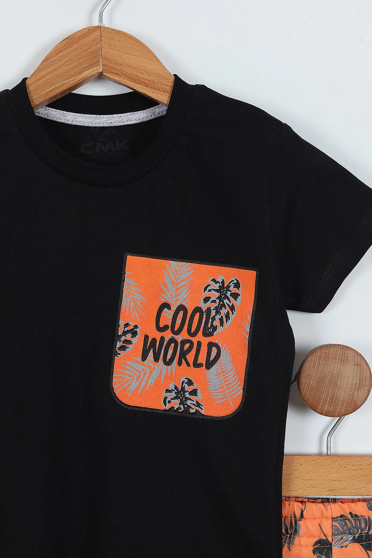 Siyah (2-9 Yaş)Cool World Baskılı Yapraklı Şortlu Erkek Çocuk Yazlık Takım 354139
