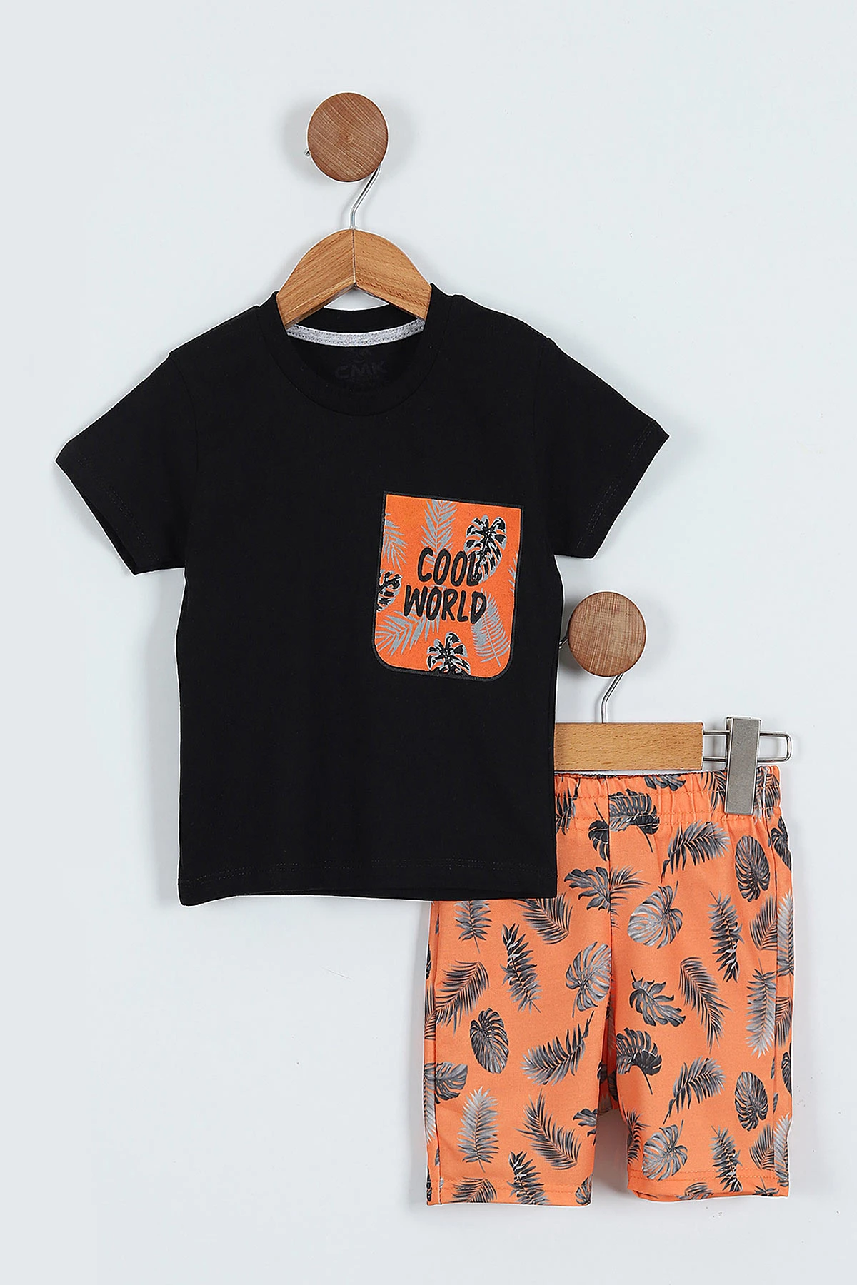 Siyah (2-9 Yaş)Cool World  Baskılı Yapraklı  Şortlu Erkek Çocuk Yazlık Takım 354139