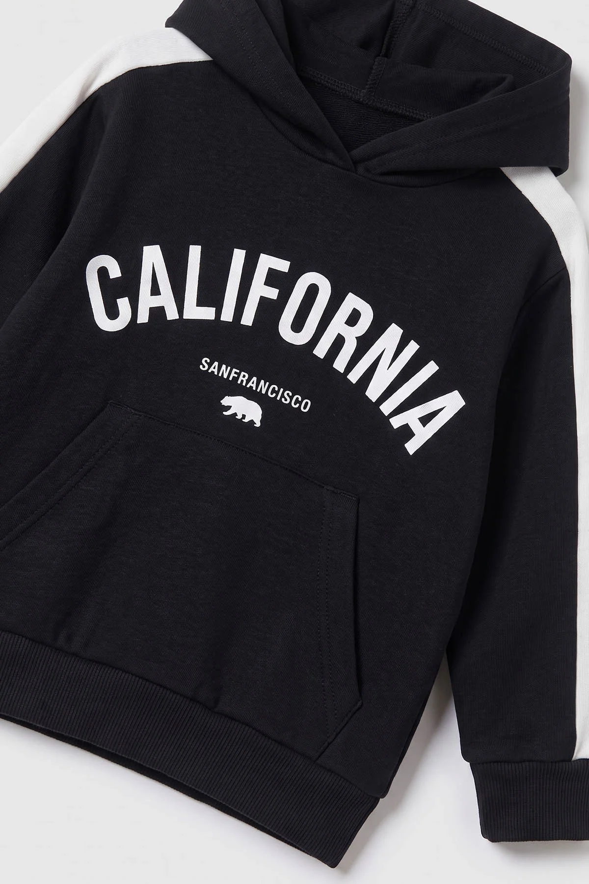 Siyah (3-10 Yaş)California Baskılı Kanguru Cepli Kapüşonlu Taytlı Kız Çocuk Takım 486365