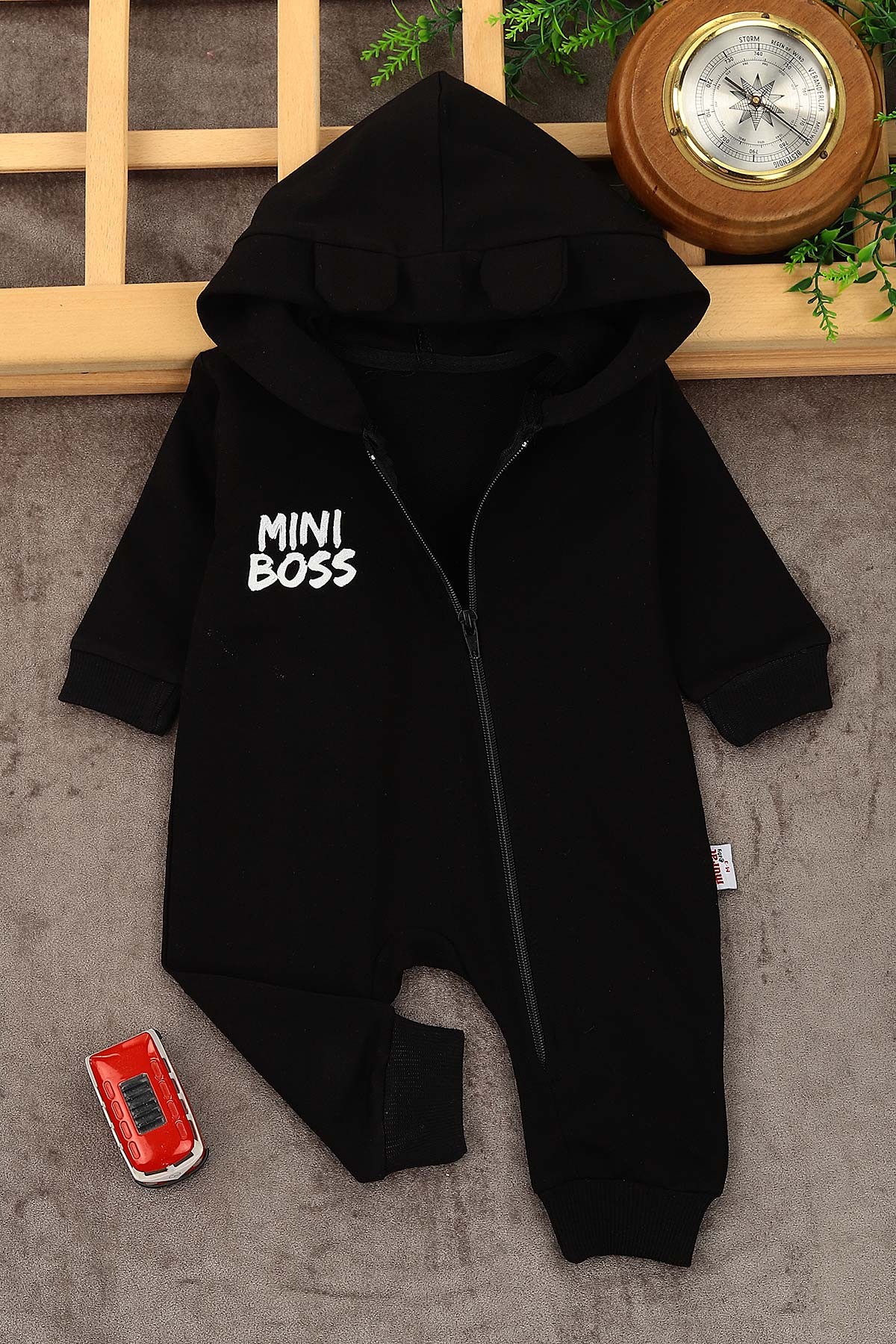 Siyah (3-12 Ay) Mini Boss Baskılı Fermuarlı Erkek Çocuk Tulum 152380