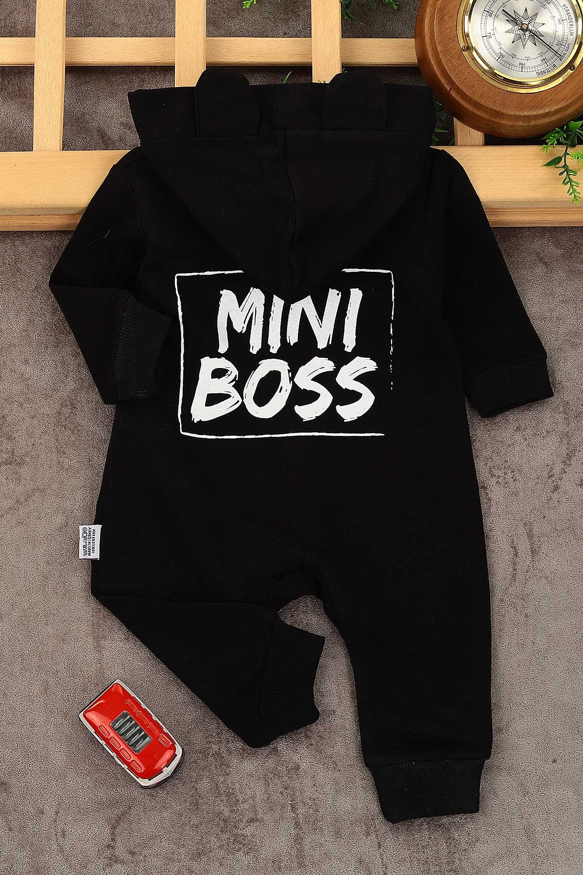 Siyah (3-12 Ay) Mini Boss Baskılı Fermuarlı Erkek Çocuk Tulum 152380