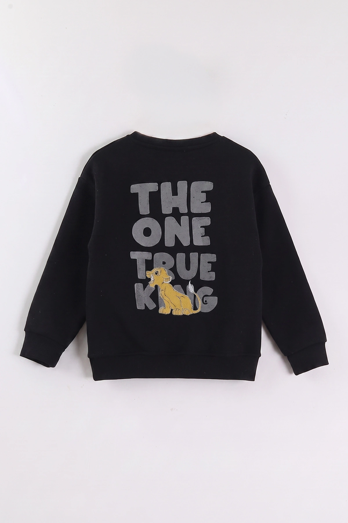 Siyah (3-12 Yaş) Aslan Baskılı Şardonlu 3 İp Erkek Çocuk Sweatshirt 473920
