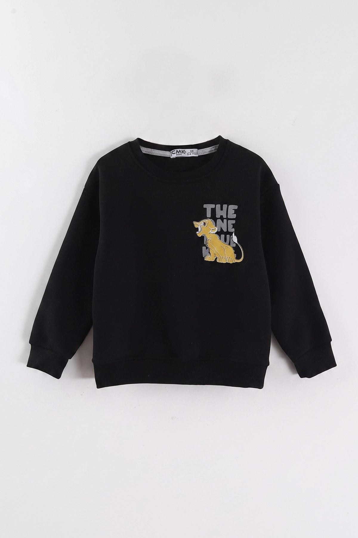 Siyah (3-12 Yaş) Aslan Baskılı Şardonlu 3 İp Erkek Çocuk Sweatshirt 473920