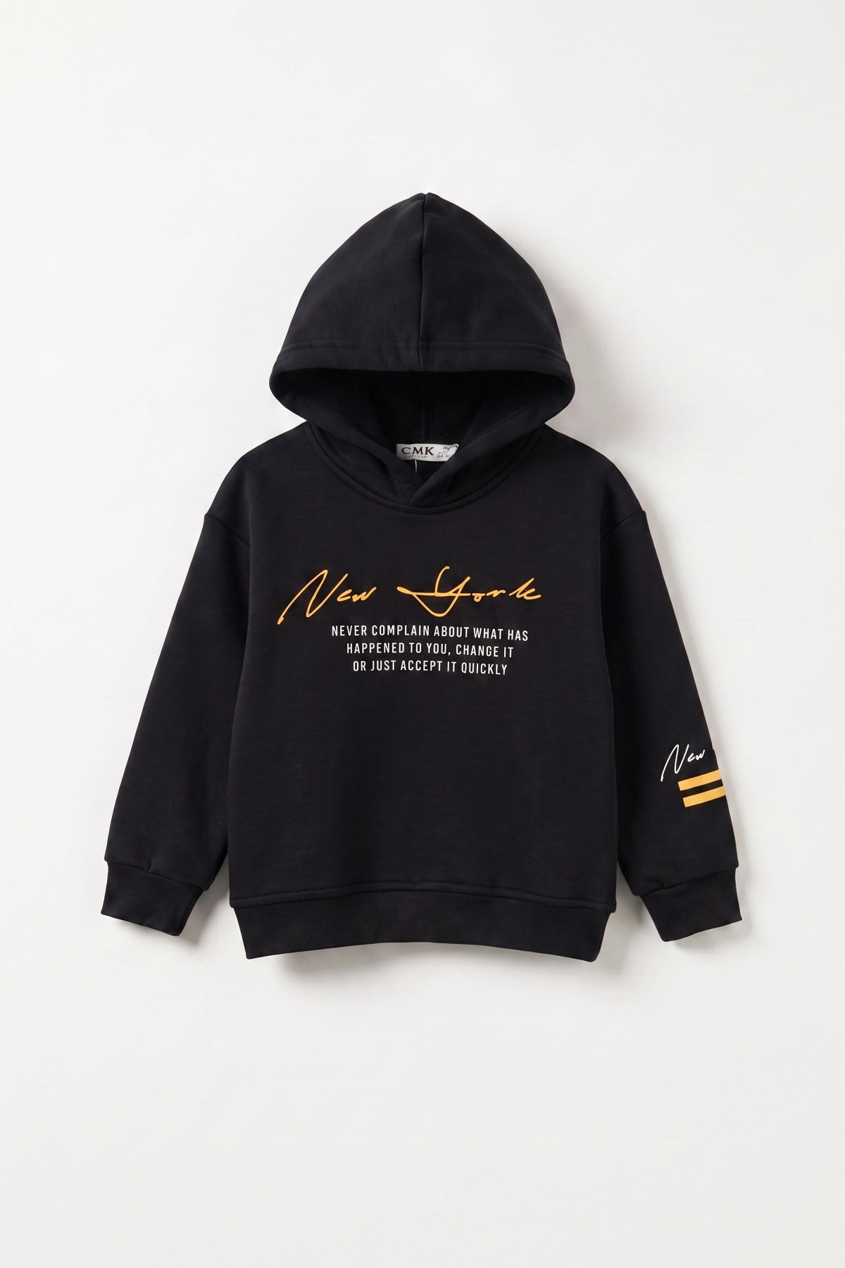 Siyah (3-12 Yaş) Baskılı 3 İp Şardonlu Kapüşonlu Erkek Çocuk Sweatshirt 473837