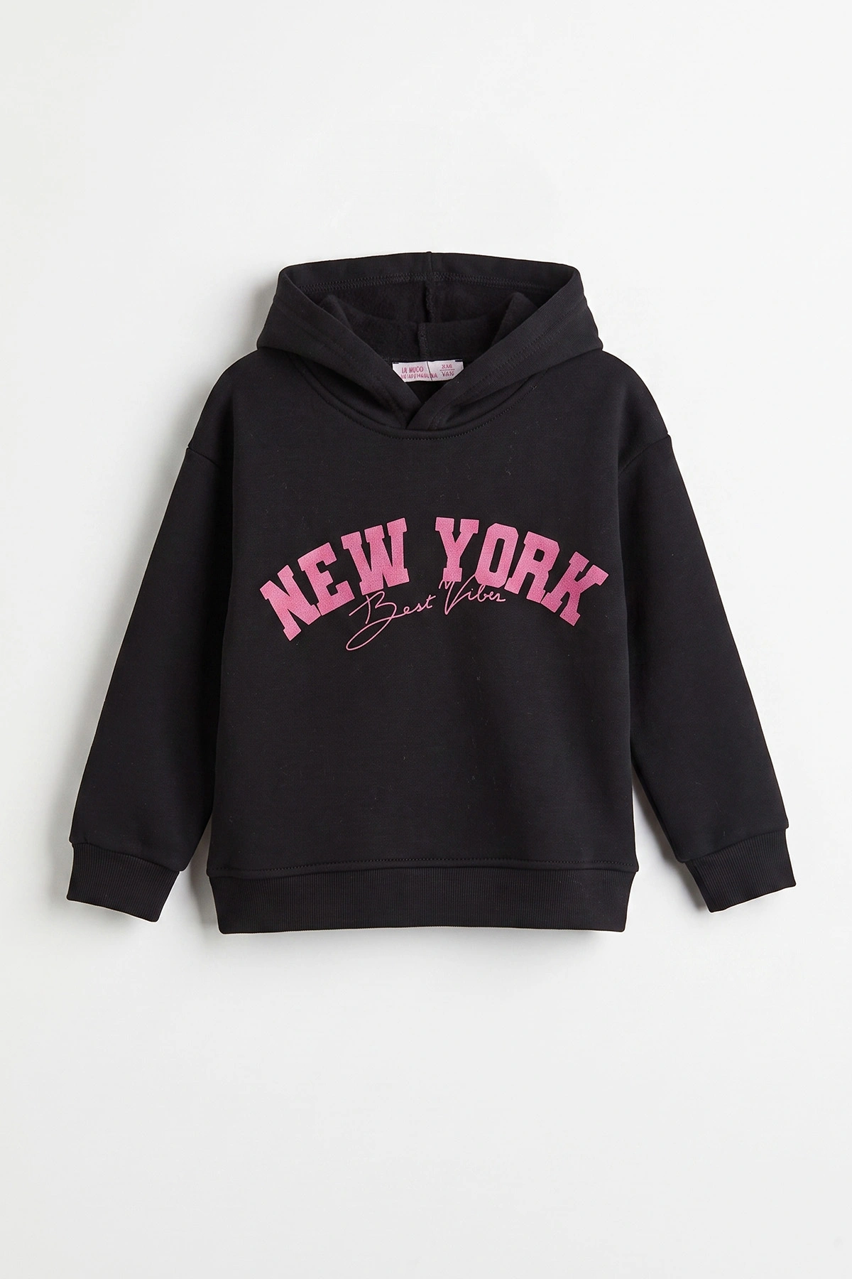 Siyah (3-12 Yaş) Baskılı 3 İp Şardonlu Kapüşonlu Kız Çocuk Sweatshirt 473949