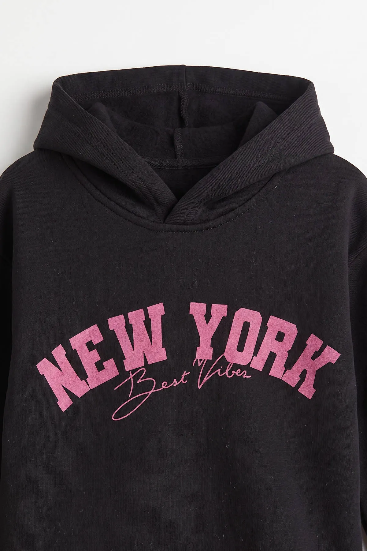 Siyah (3-12 Yaş) Baskılı 3 İp Şardonlu Kapüşonlu Kız Çocuk Sweatshirt 473949