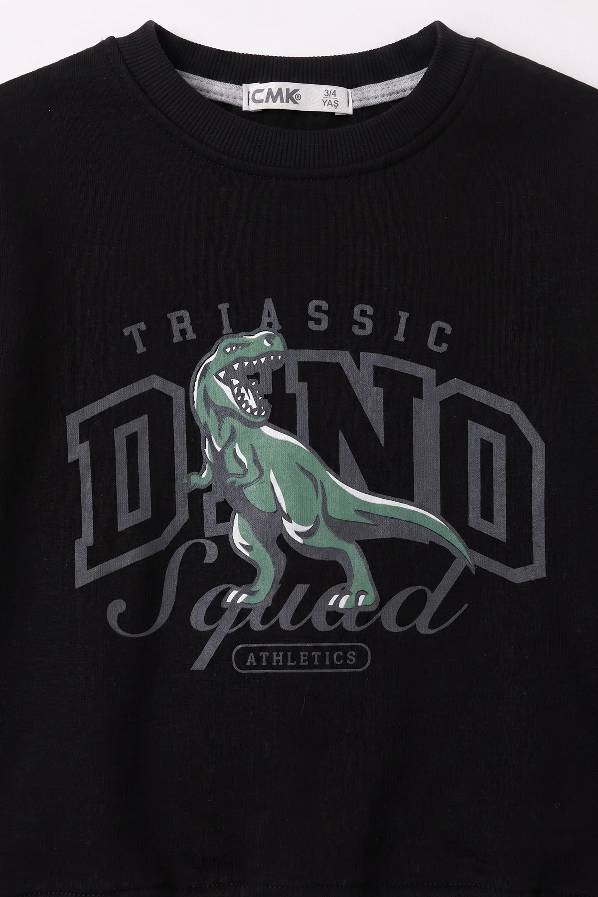 Siyah (3-12 Yaş) Dino Baskılı 3 İp Şardonlu Erkek Çocuk Sweatshirt 483906
