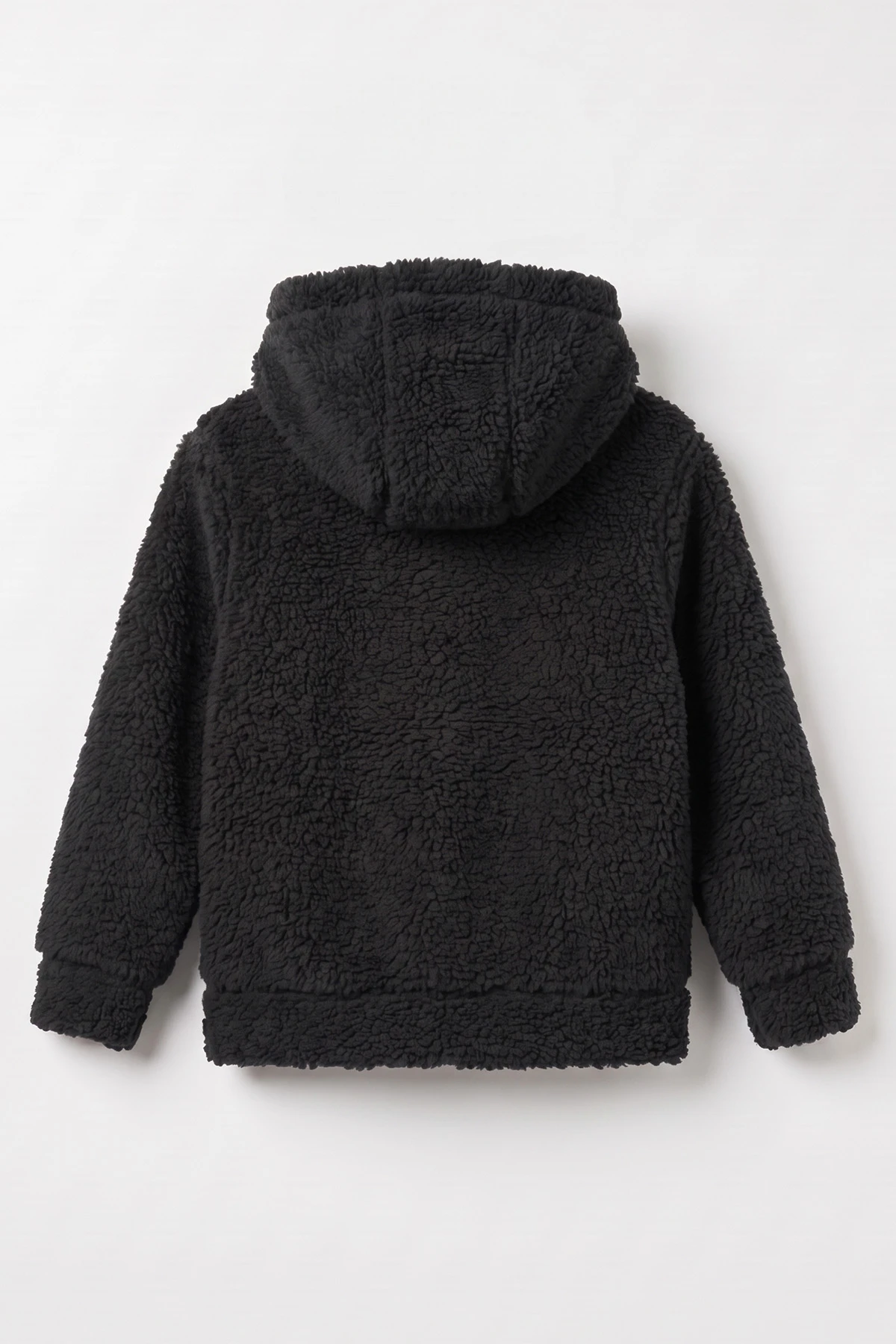 Siyah (3-12 Yaş) Fermuarlı ve Kapüşonlu Erkek Çocuk Peluş Hırka 489015