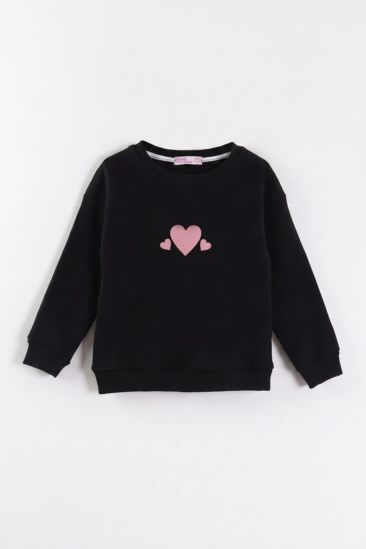 Siyah (3-12 Yaş) Kalp Baskılı 3 İp Şardonlu Kız Çocuk Sweatshirt 473977