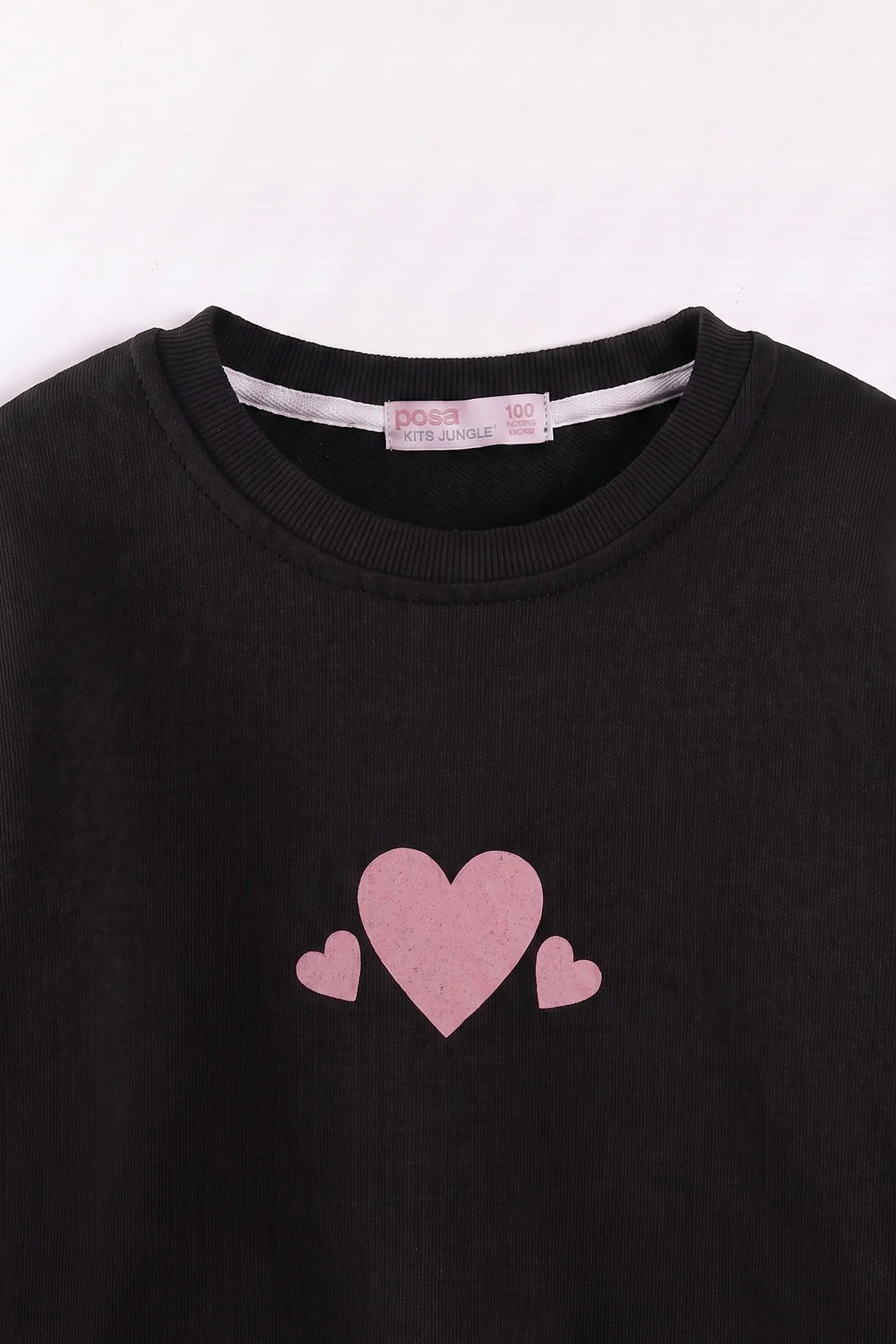 Siyah (3-12 Yaş) Kalp Baskılı 3 İp Şardonlu Kız Çocuk Sweatshirt 473977