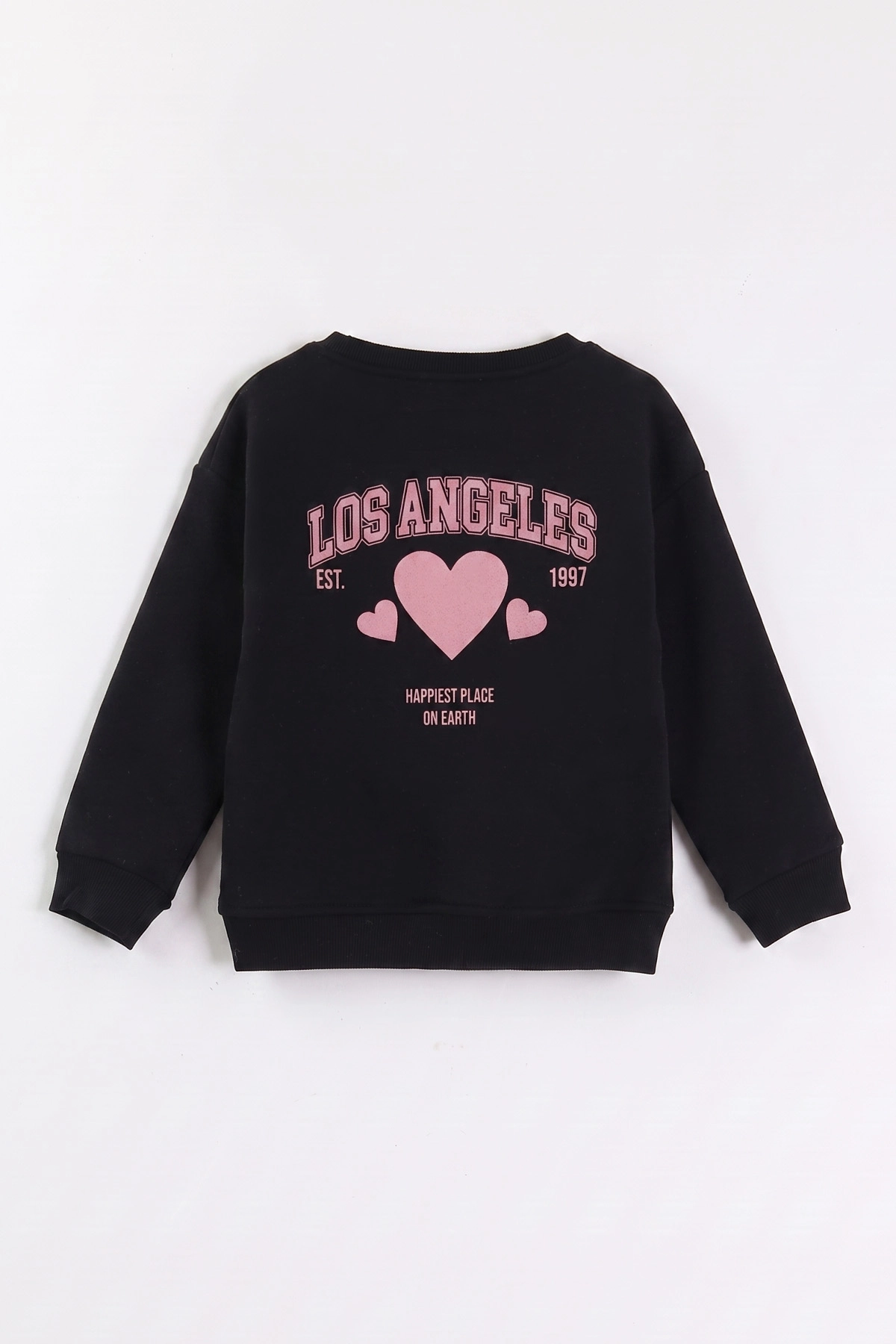 Siyah (3-12 Yaş) Kalp Baskılı 3 İp Şardonlu Kız Çocuk Sweatshirt 473977