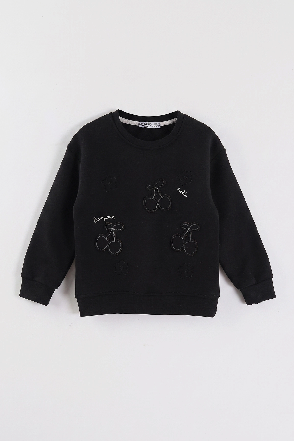 Siyah (3-12 Yaş) Kiraz Nakışlı Şardonlu Kız Çocuk Sweatshirt 473989