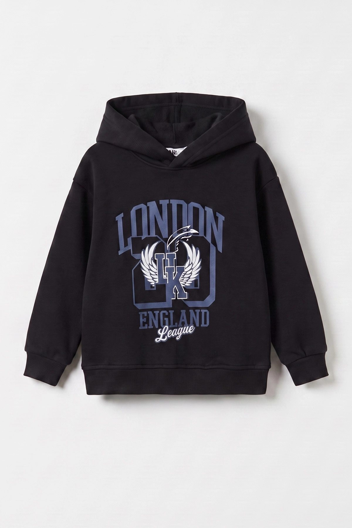Siyah (3-12 Yaş) London Baskılı 3 İp Şardonlu Kapüşonlu Kız Çocuk Sweatshirt 473972
