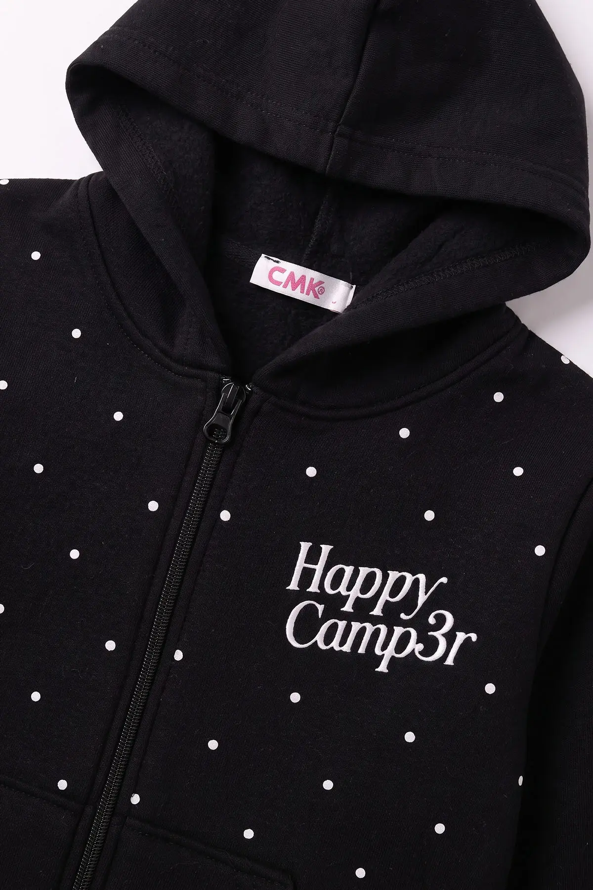 Siyah (3-12 Yaş) Noktalı Baskılı Kapüşonlu 3 İp Şardonlu Kız Çocuk Sweatshirt 483899