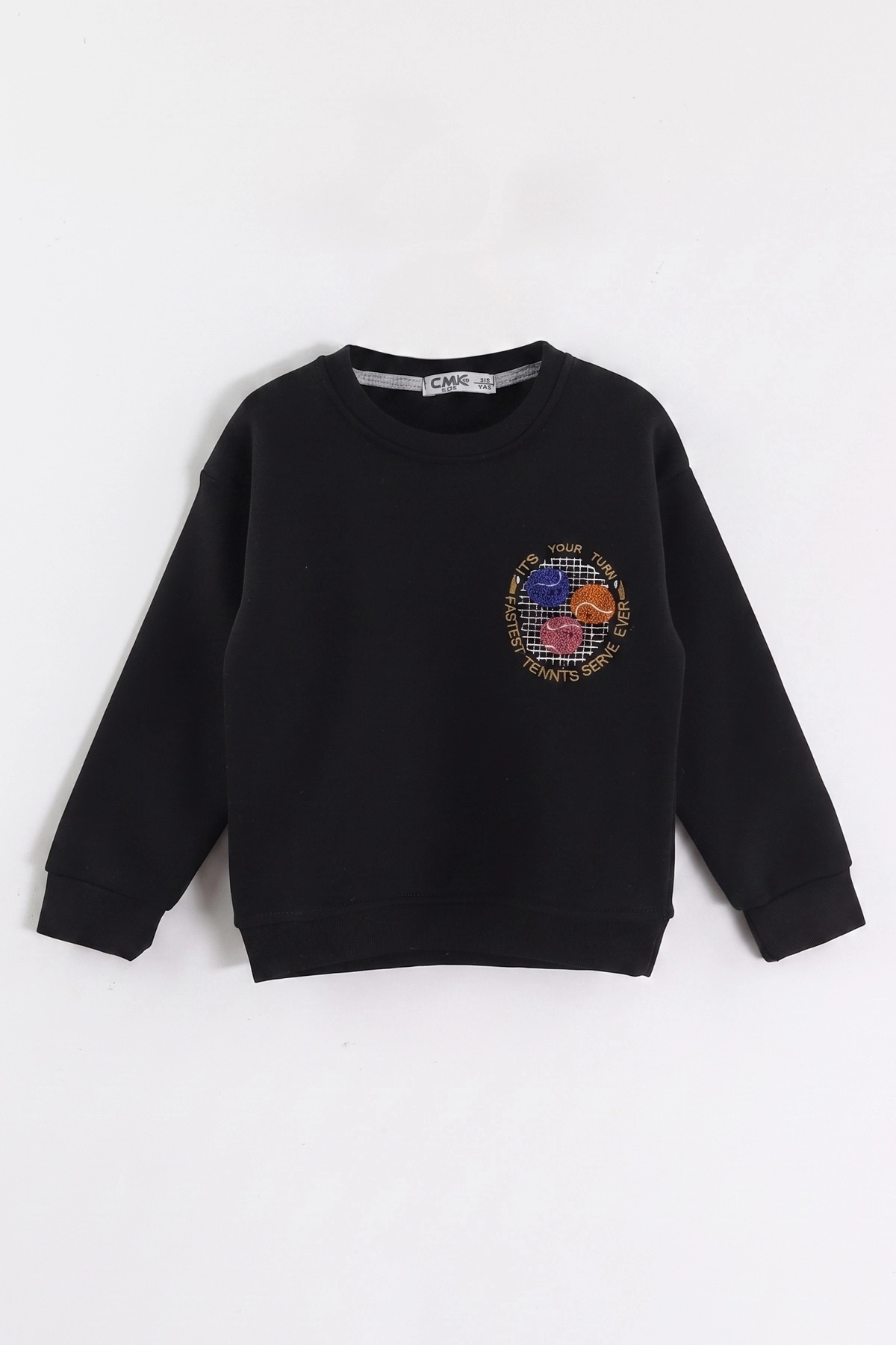 Siyah (3-12 Yaş) Süzene Toplu Nakışlı Erkek Çocuk Swatshirt 473802