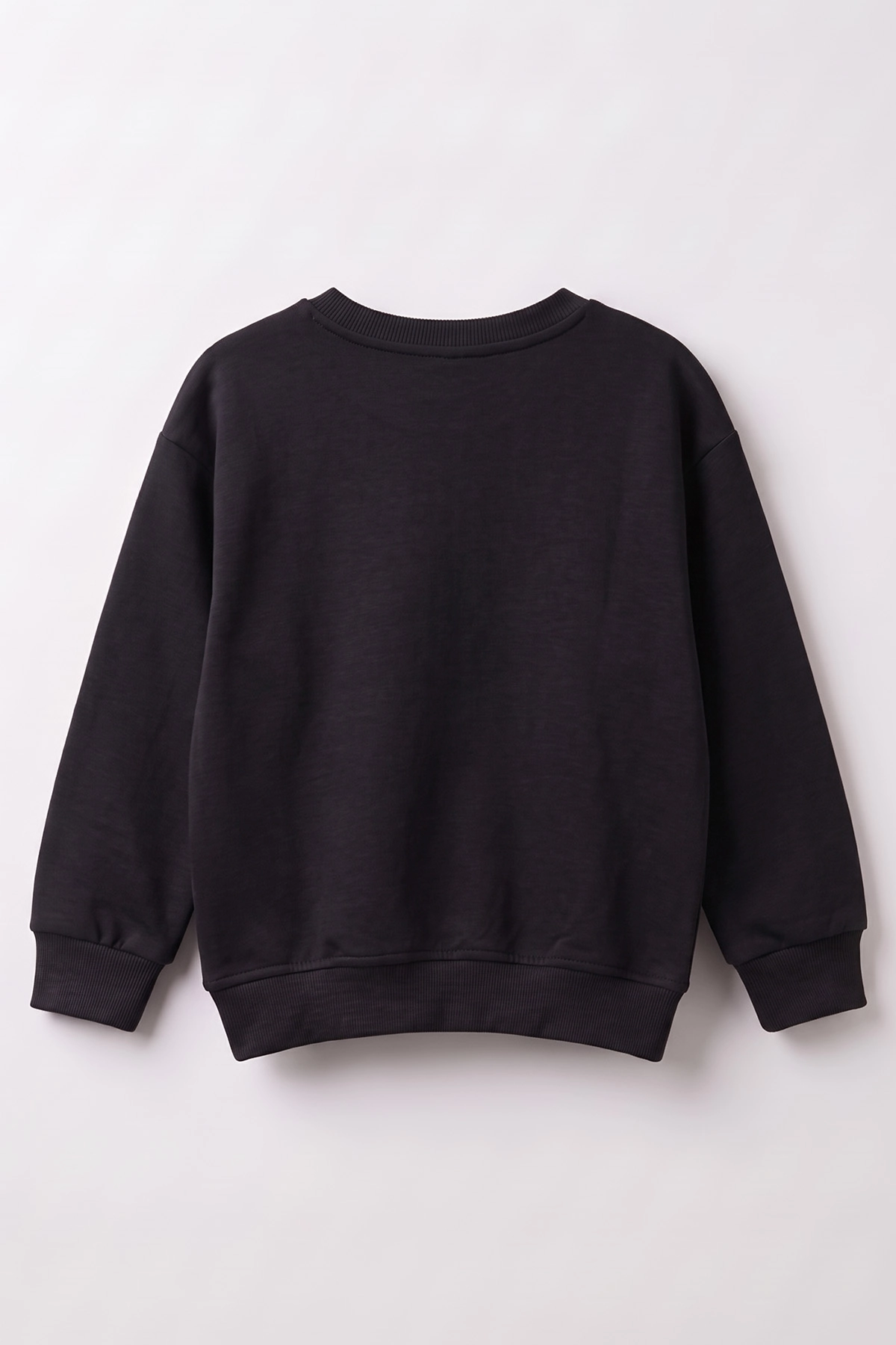 Siyah (3-12 Yaş) Yaprak Nakışlı 3 İp Şardonlu Kız Çocuk Sweatshirt 478772