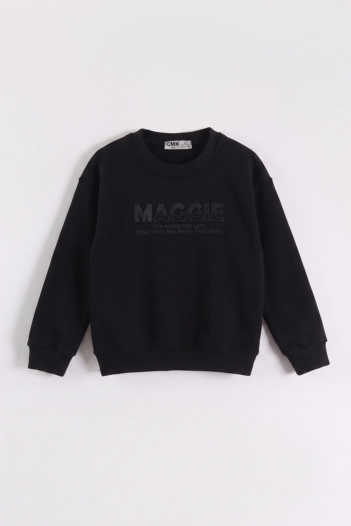 Siyah (3-12 Yaş) Yazı Baskılı 3 İp Şardonlu Erkek Çocuk Sweatshirt 473939