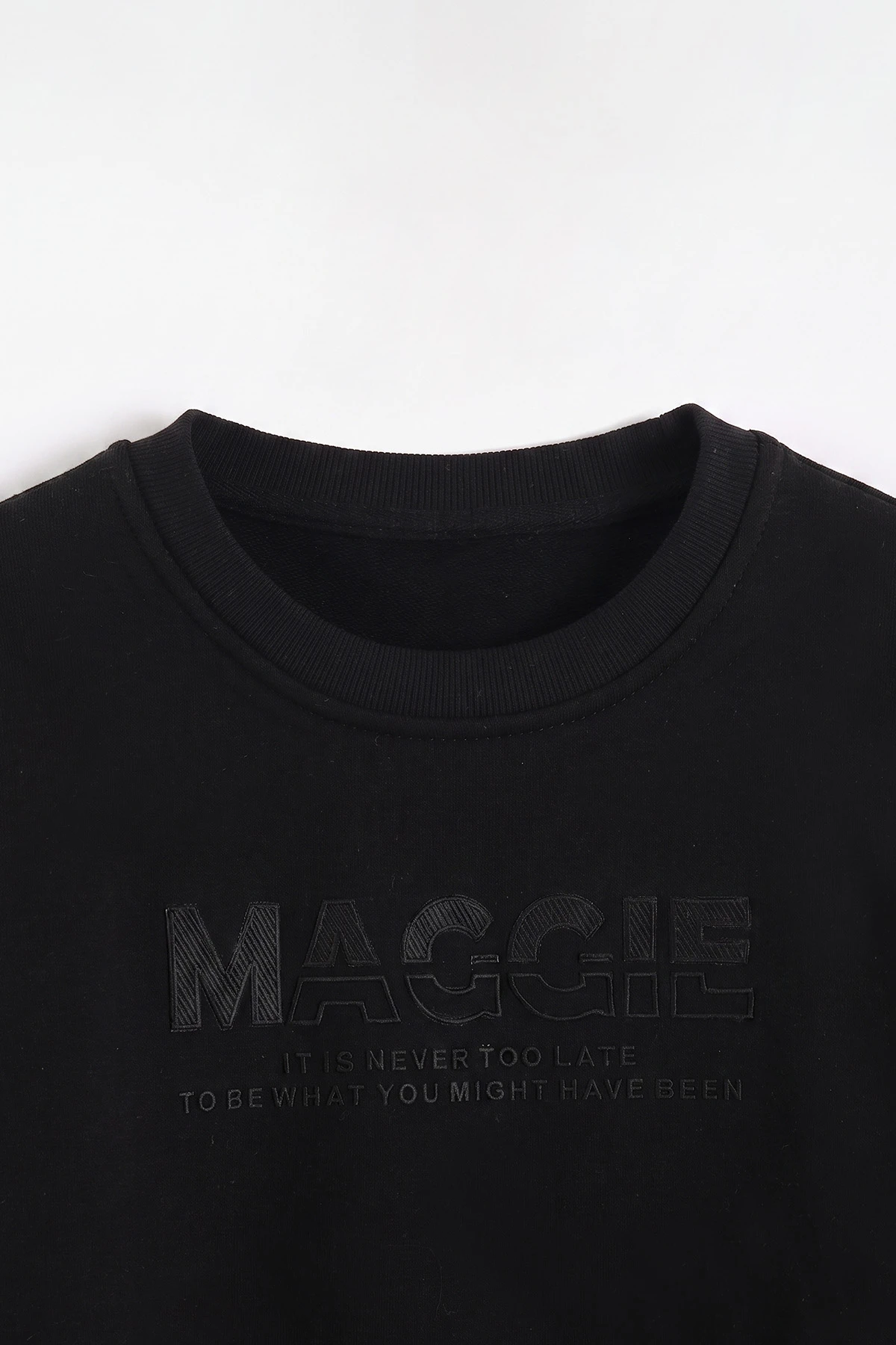 Siyah (3-12 Yaş) Yazı Baskılı 3 İp Şardonlu Erkek Çocuk Sweatshirt 473939