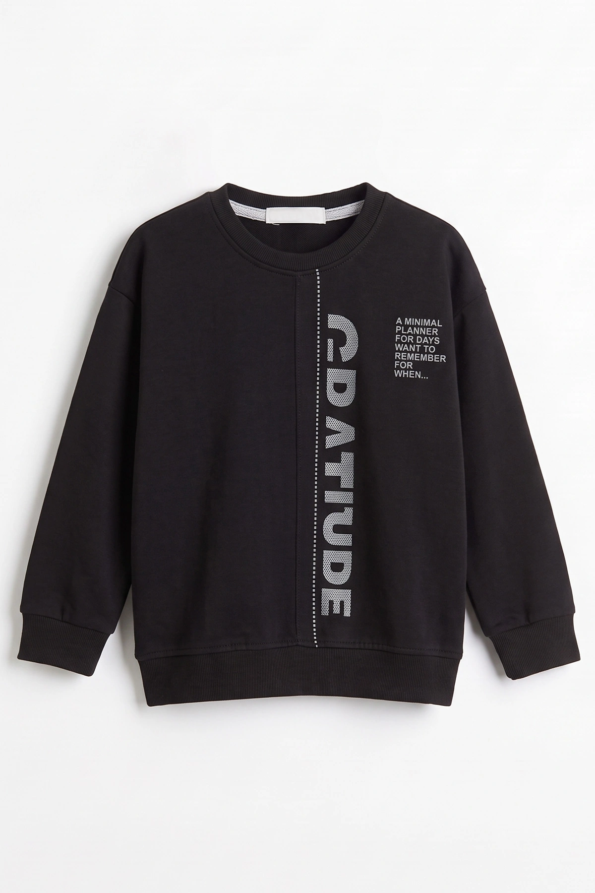 Siyah (3-12 Yaş) Yazı Baskılı Erkek Çocuk Sweatshirt 478988