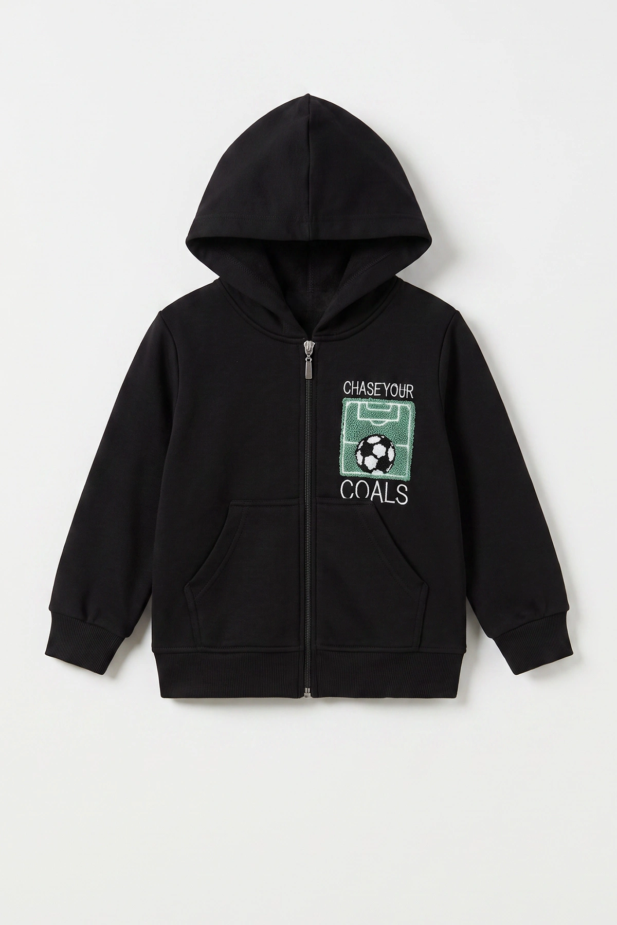 Siyah (3-12 Yaş)Nakışlı ve Kapüşonlu 3 İp Şardonlu Erkek Çocuk Sweatshirt 478631