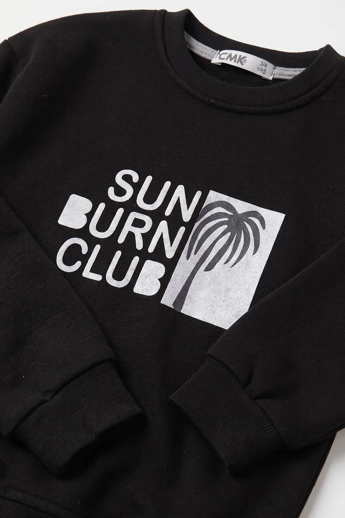 Siyah (3-12 Yaş)Palmiye Baskılı 3 İp Şardonlu Erkek Çocuk Sweatshirt 484126