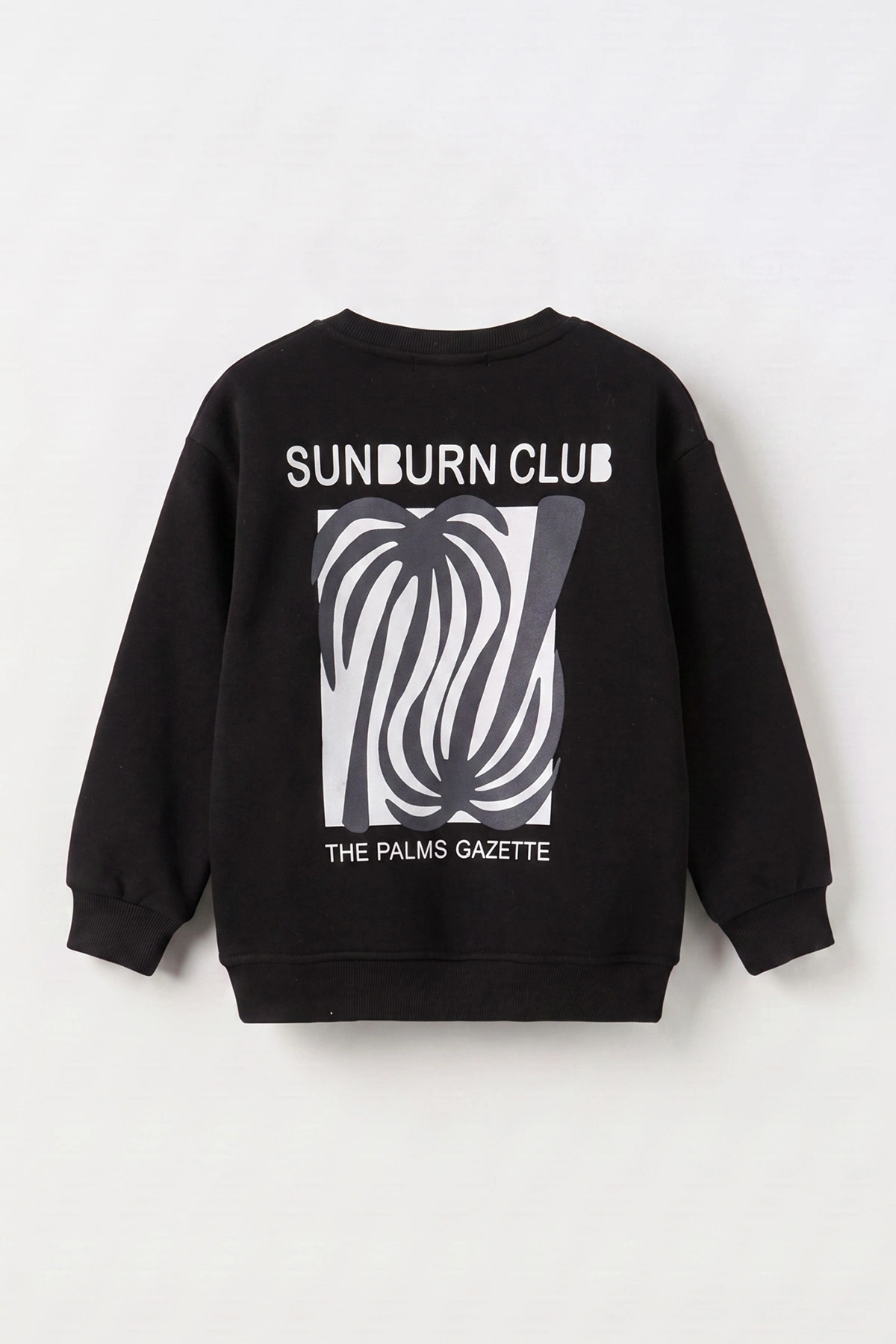 Siyah (3-12 Yaş)Palmiye Baskılı 3 İp Şardonlu Erkek Çocuk Sweatshirt 484126