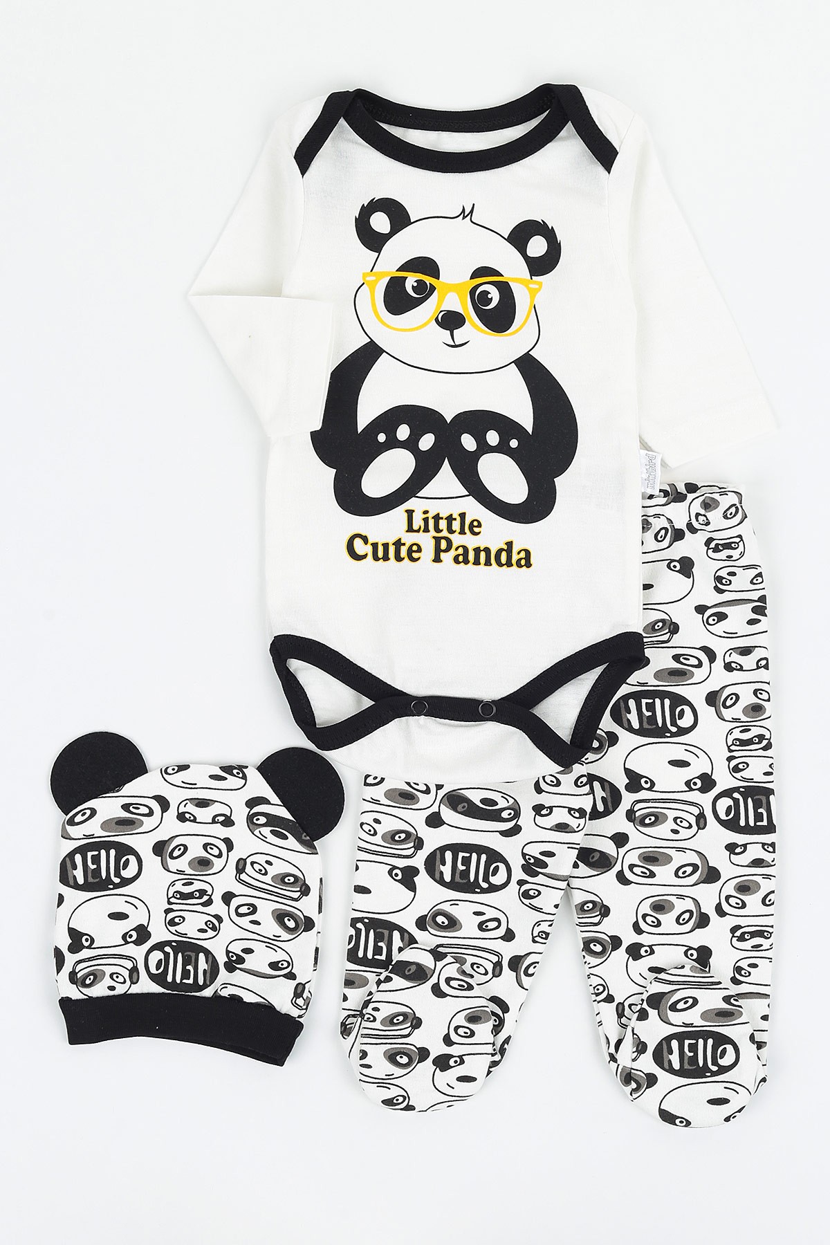 Siyah (3-6 Ay) Gözlüklü Panda Baskılı Çocuk Badili Takım 142009