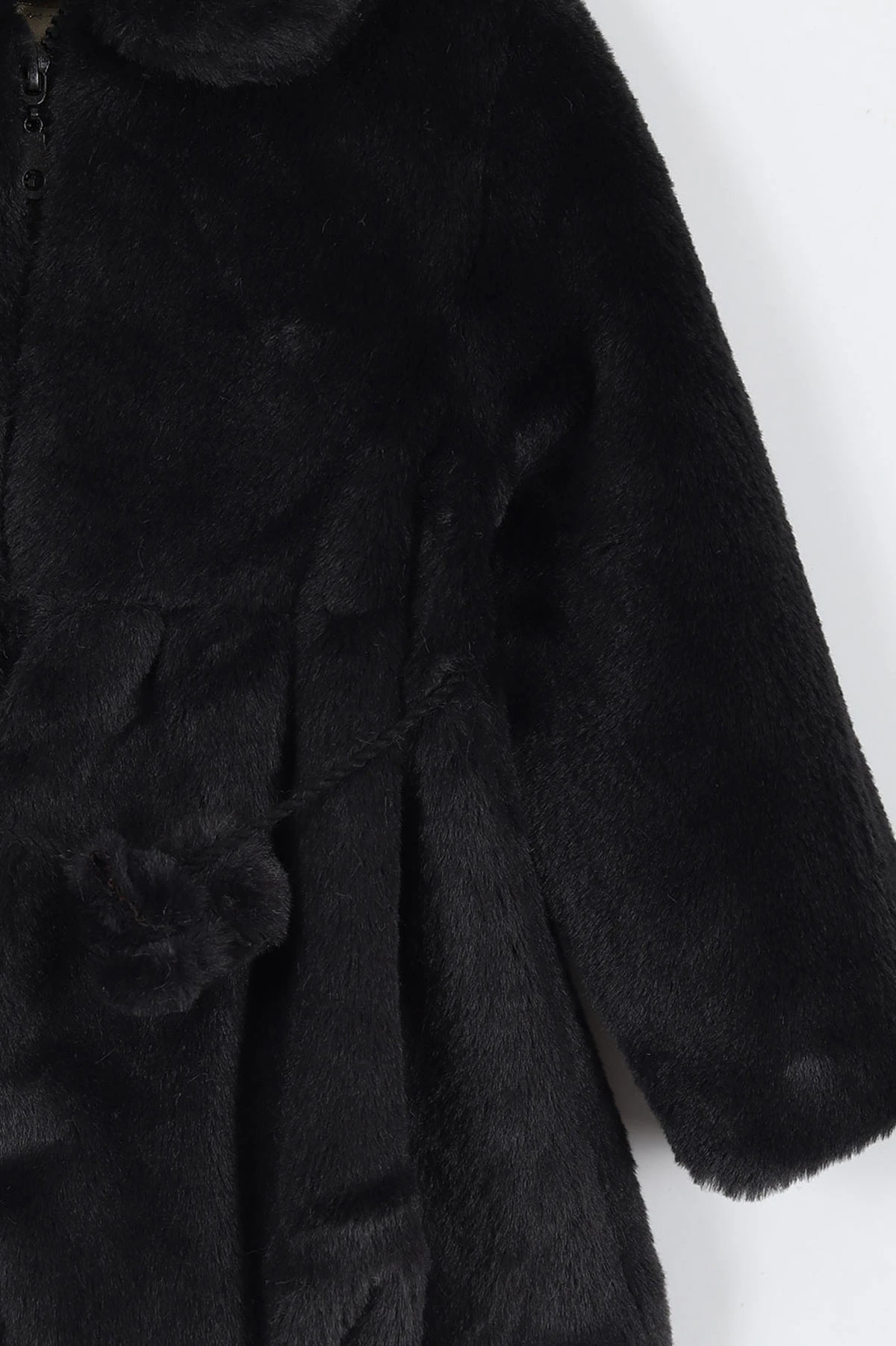Siyah (3-6 Yaş) Kemer Ponponlu Fermuarlı Peluş Kız Çocuk Mont 308831
